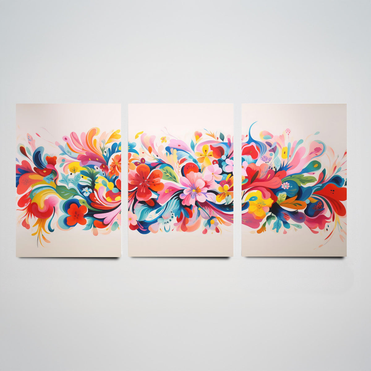 Sun Soaked Colours Set of Three Art Prints - Floral Band on Blush - Panoramic Flower Poster Illustration V3