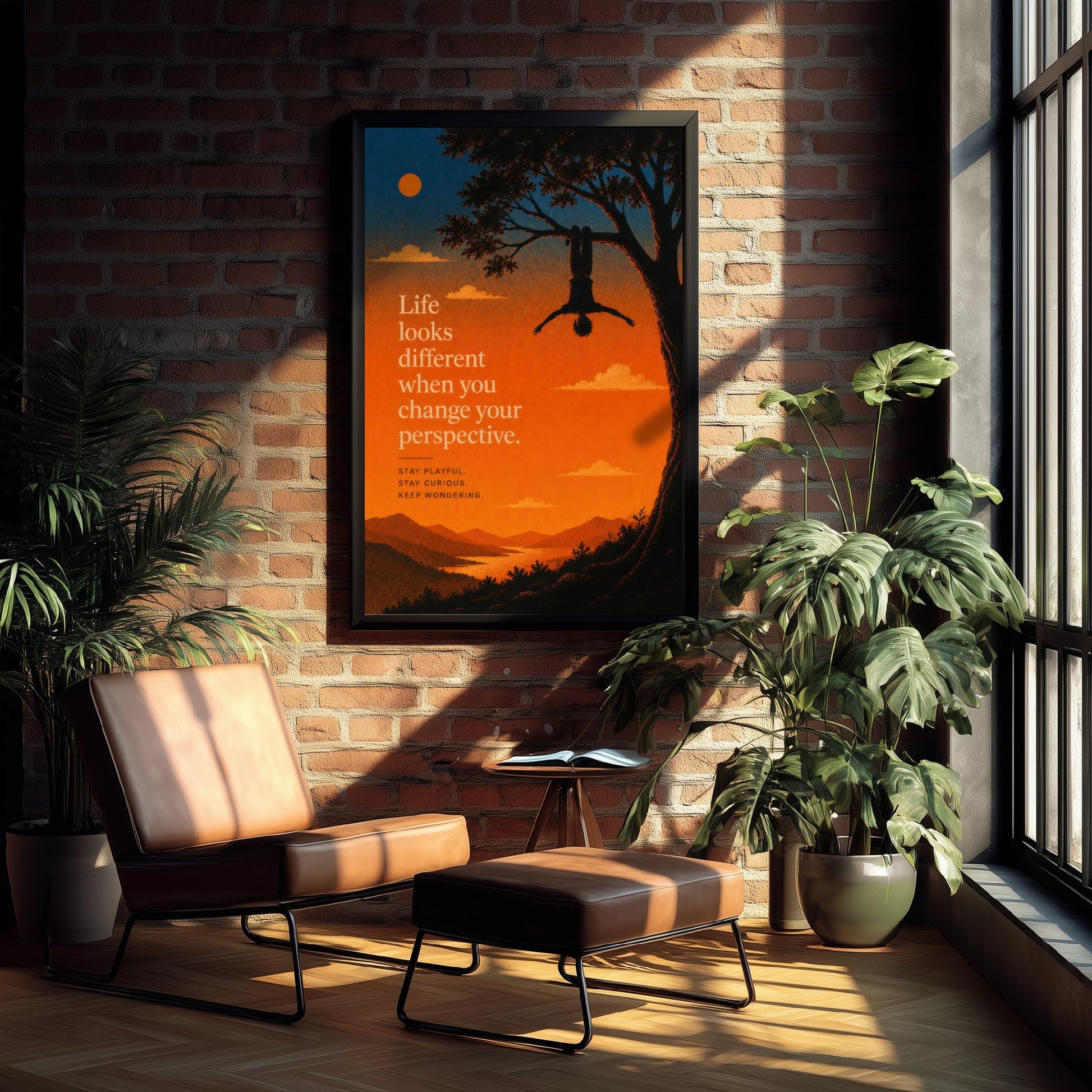 Life Looks Different When You Change Your Perspective - Motivational Quote Print Poster - Sunset Illustration V1 1/3