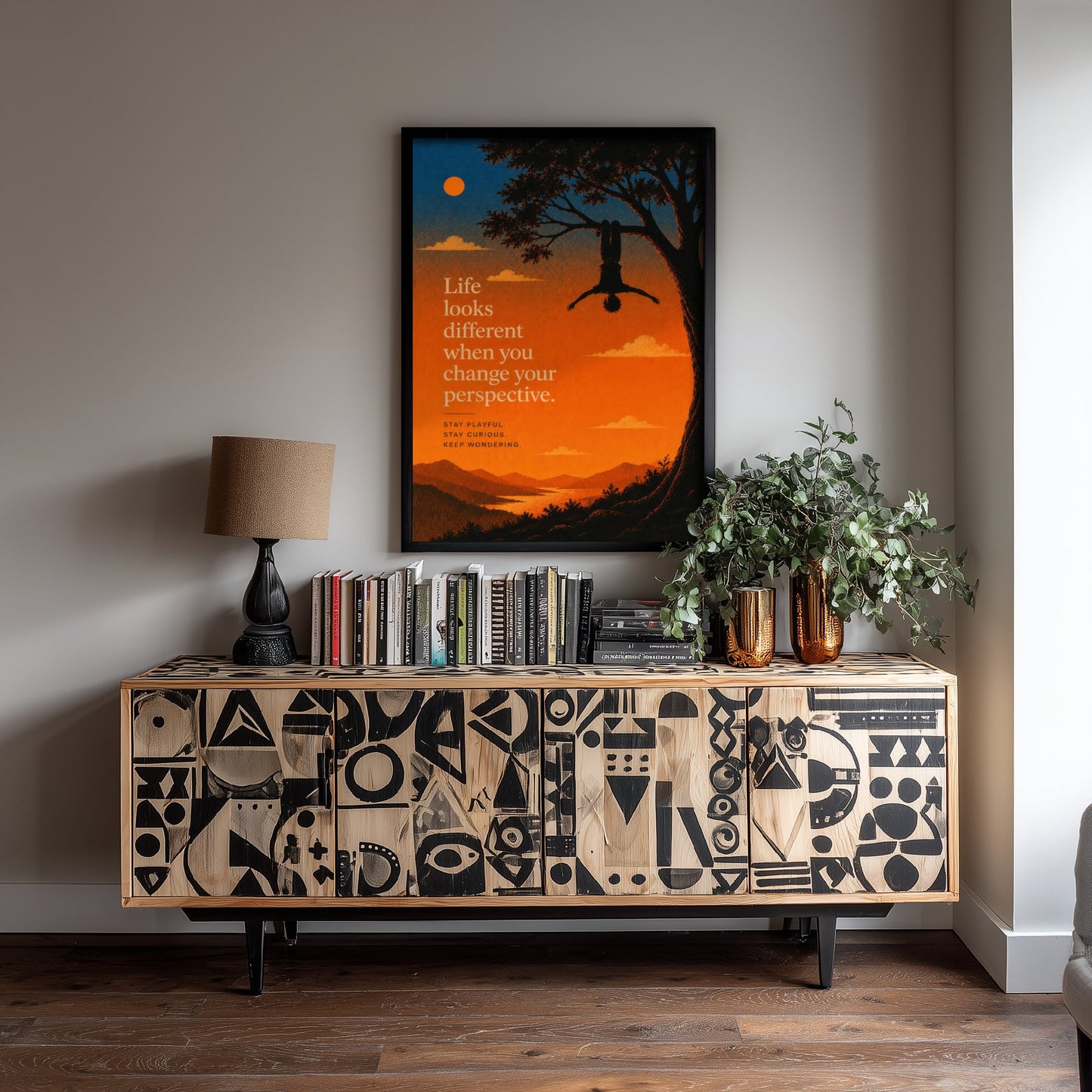 Life Looks Different When You Change Your Perspective - Motivational Quote Print Poster - Sunset Illustration V1 1/3