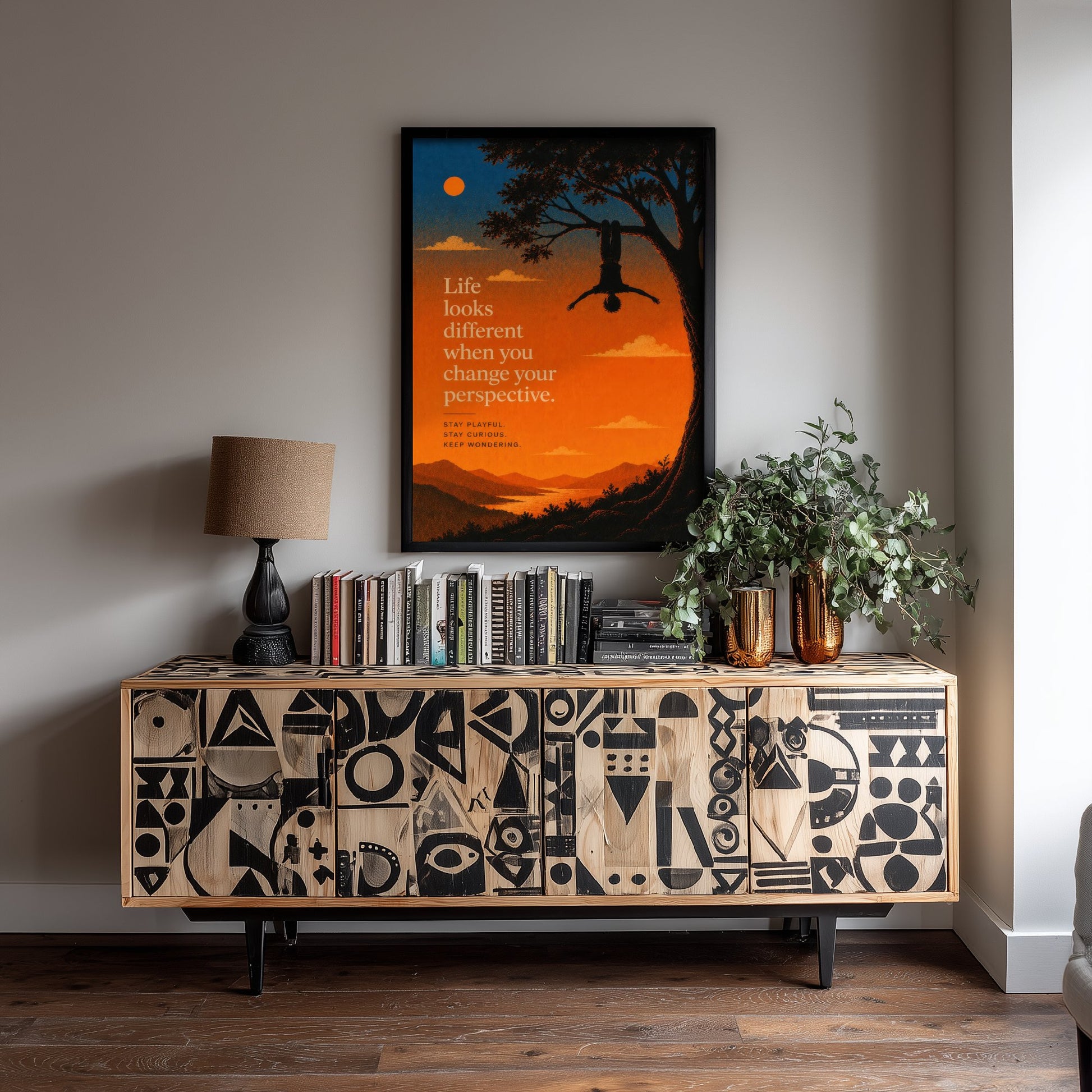 Life Looks Different When You Change Your Perspective - Motivational Quote Print Poster - Sunset Illustration V1 1/3
