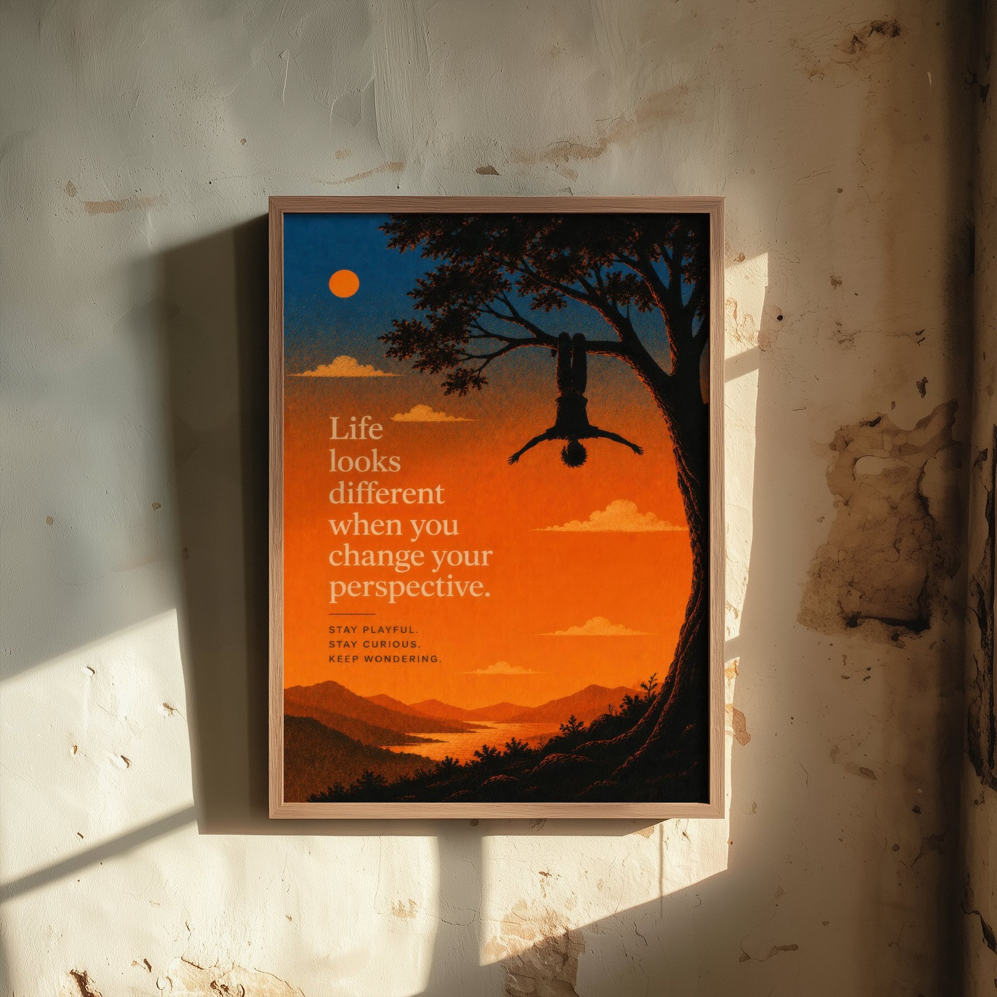 Life Looks Different When You Change Your Perspective - Motivational Quote Print Poster - Sunset Illustration V1 1/3