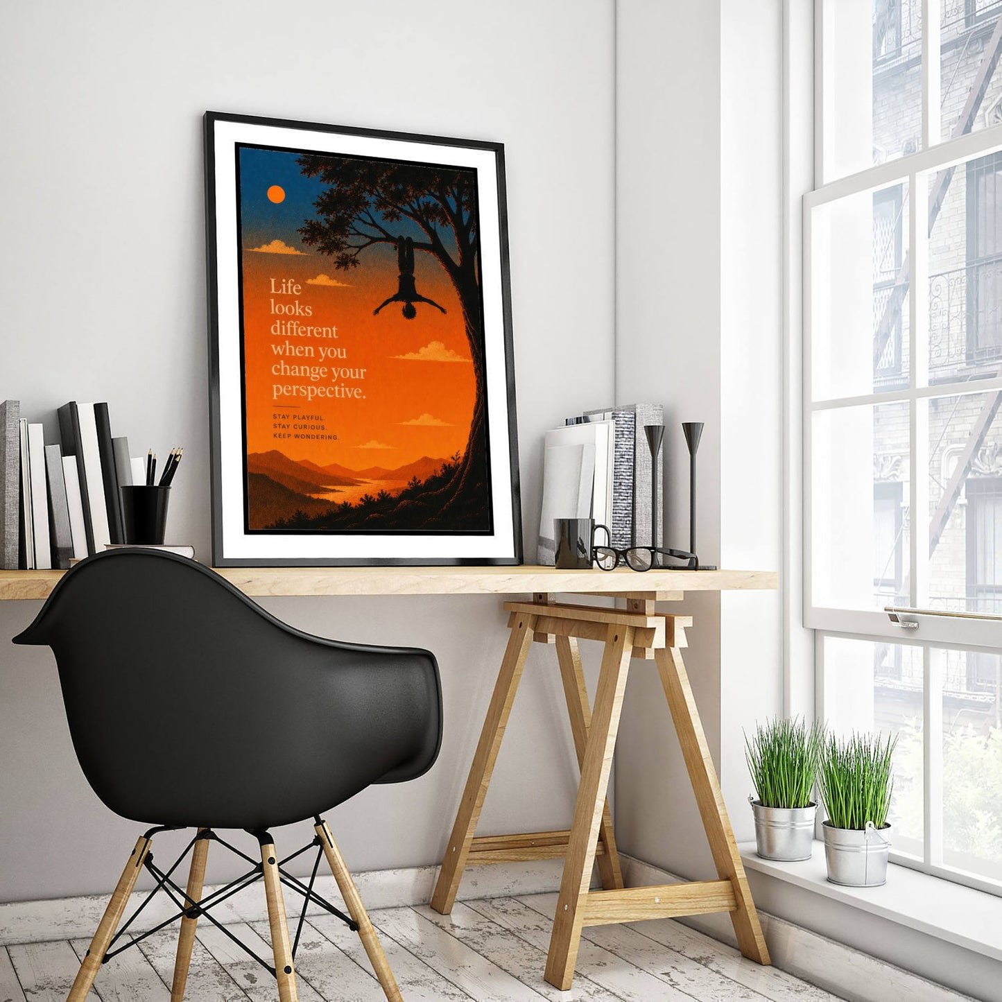 Life Looks Different When You Change Your Perspective - Motivational Quote Print Poster - Sunset Illustration V1 1/3