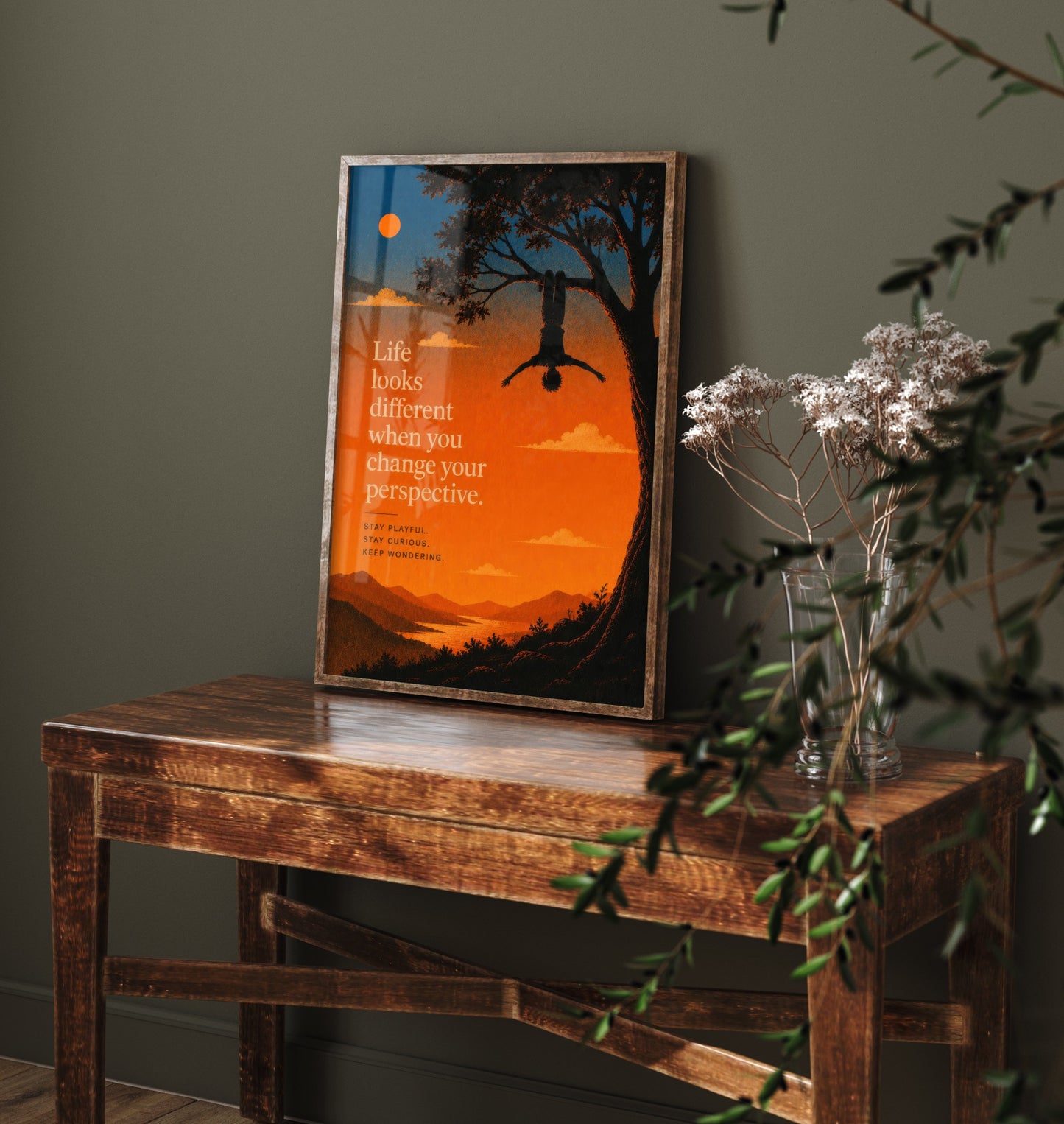Life Looks Different When You Change Your Perspective - Motivational Quote Print Poster - Sunset Illustration V1 1/3