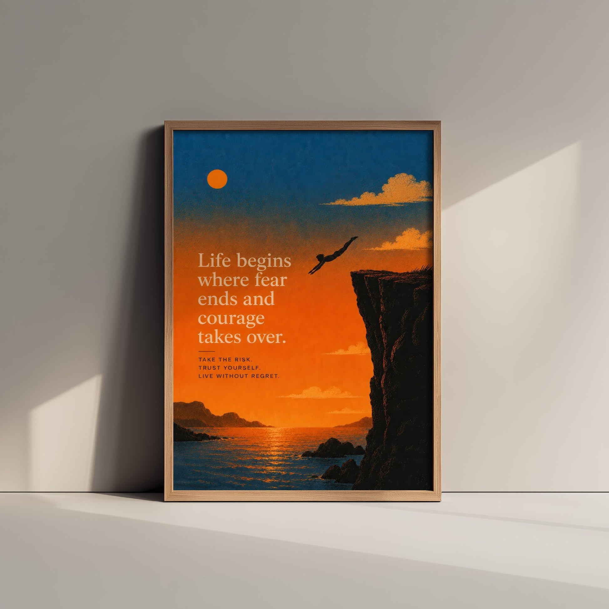 Life Begins Where Fear Ends and Courage Takes Over - Motivational Quote Print Poster - Sunset Illustration V1 3/3