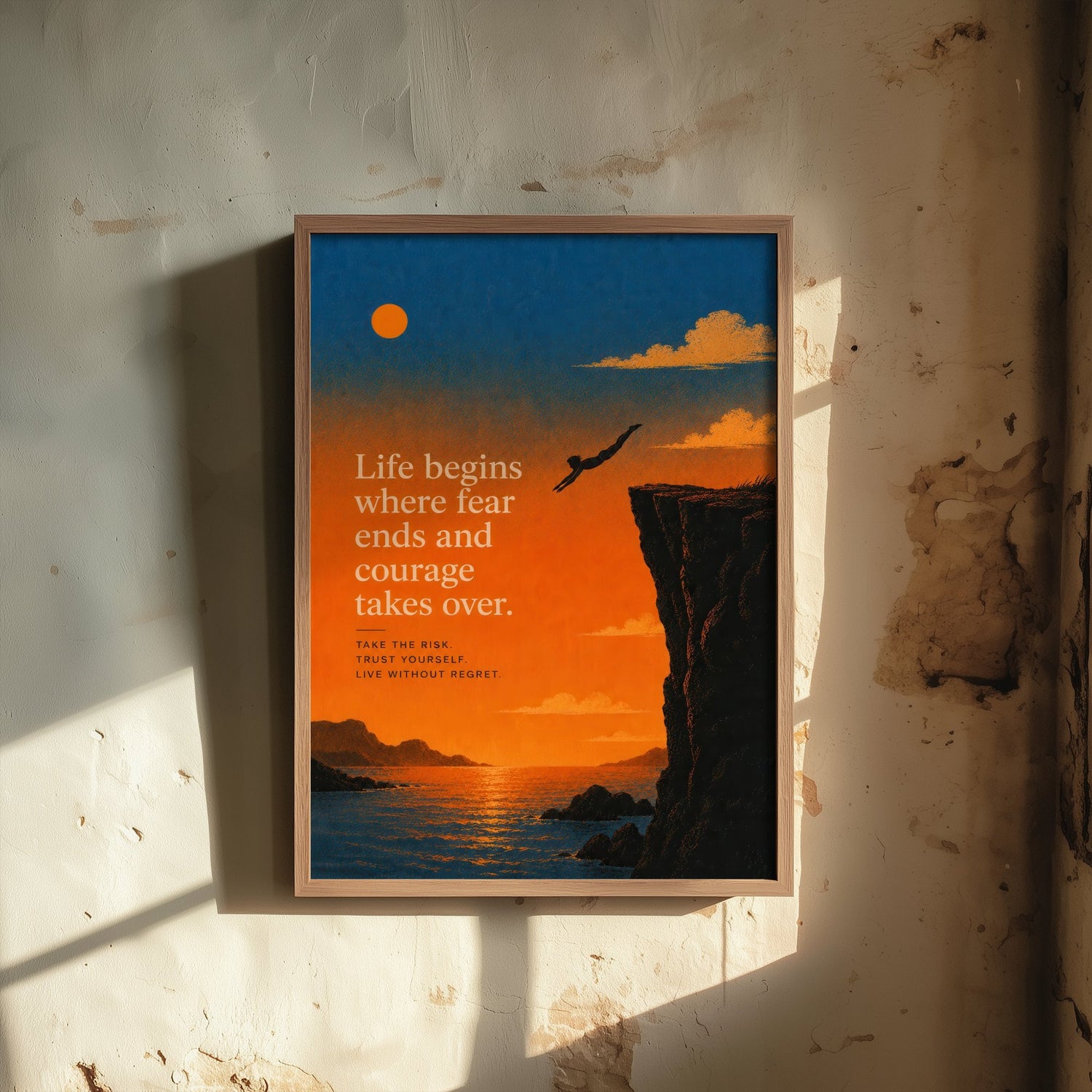 Life Begins Where Fear Ends and Courage Takes Over - Motivational Quote Print Poster - Sunset Illustration V1 3/3