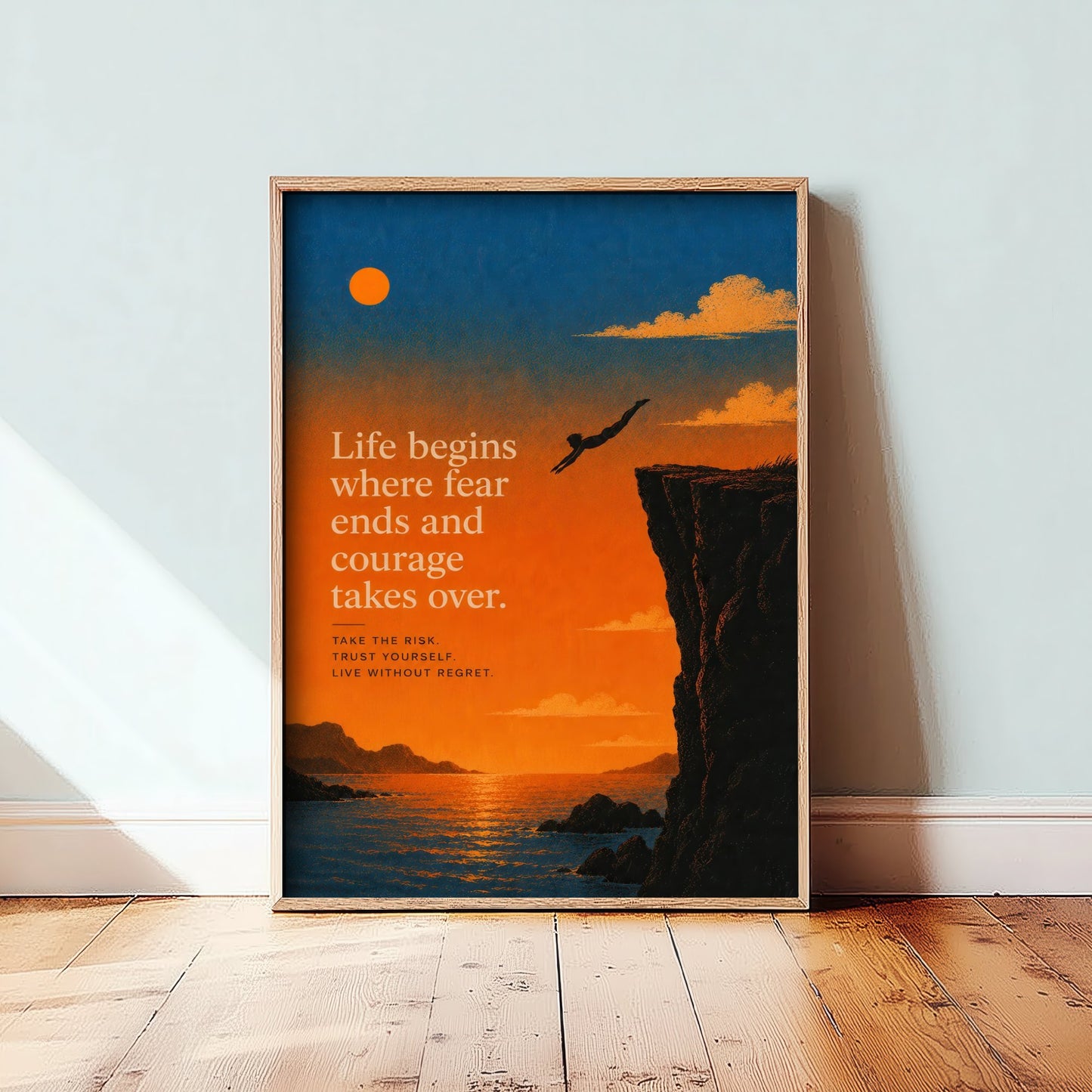 Life Begins Where Fear Ends and Courage Takes Over - Motivational Quote Print Poster - Sunset Illustration V1 3/3