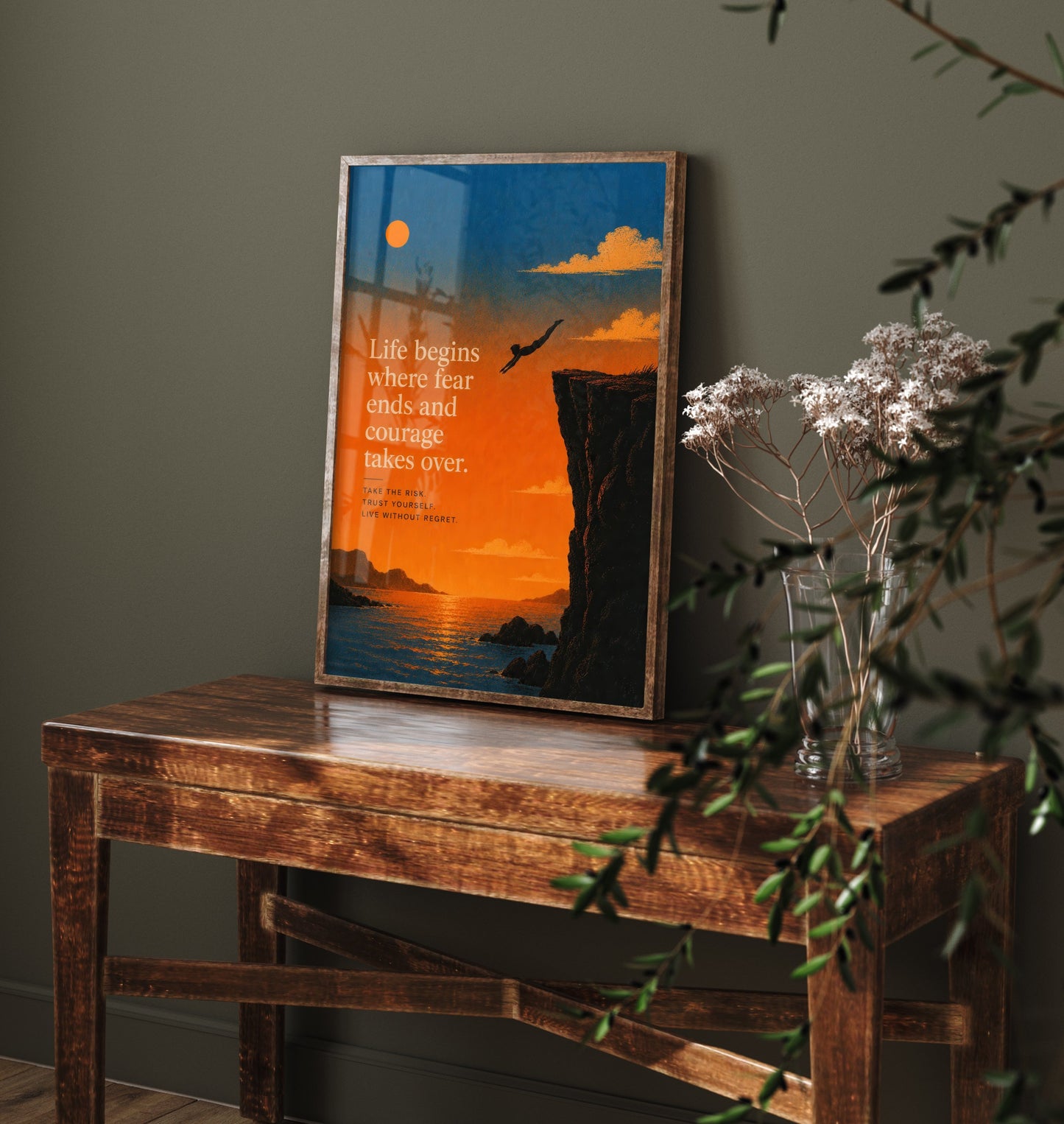 Life Begins Where Fear Ends and Courage Takes Over - Motivational Quote Print Poster - Sunset Illustration V1 3/3