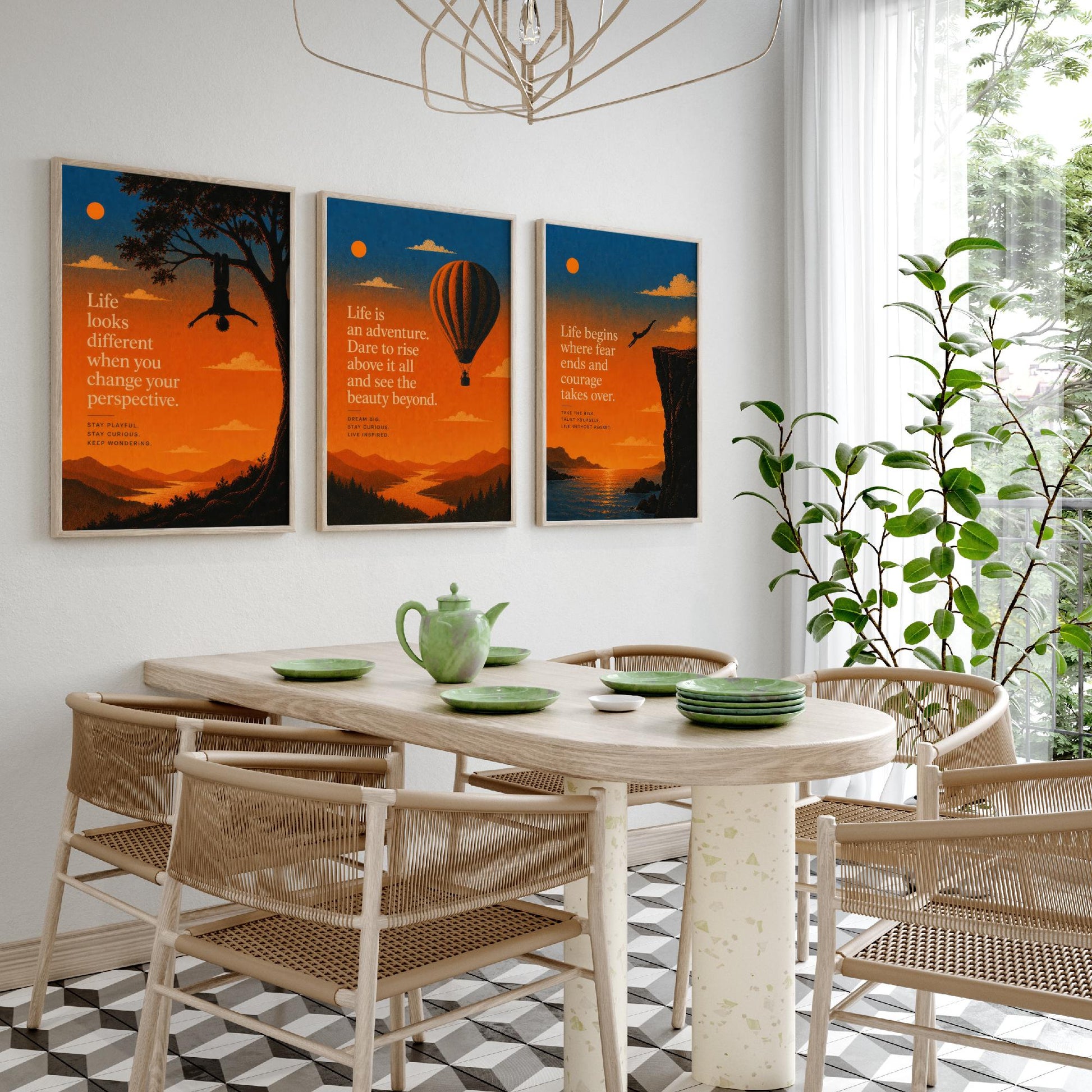 Sunset Adventure Quotes Set of Three Art Prints - Inspirational Wall Art - Motivational Poster Illustration Gift Decor V1
