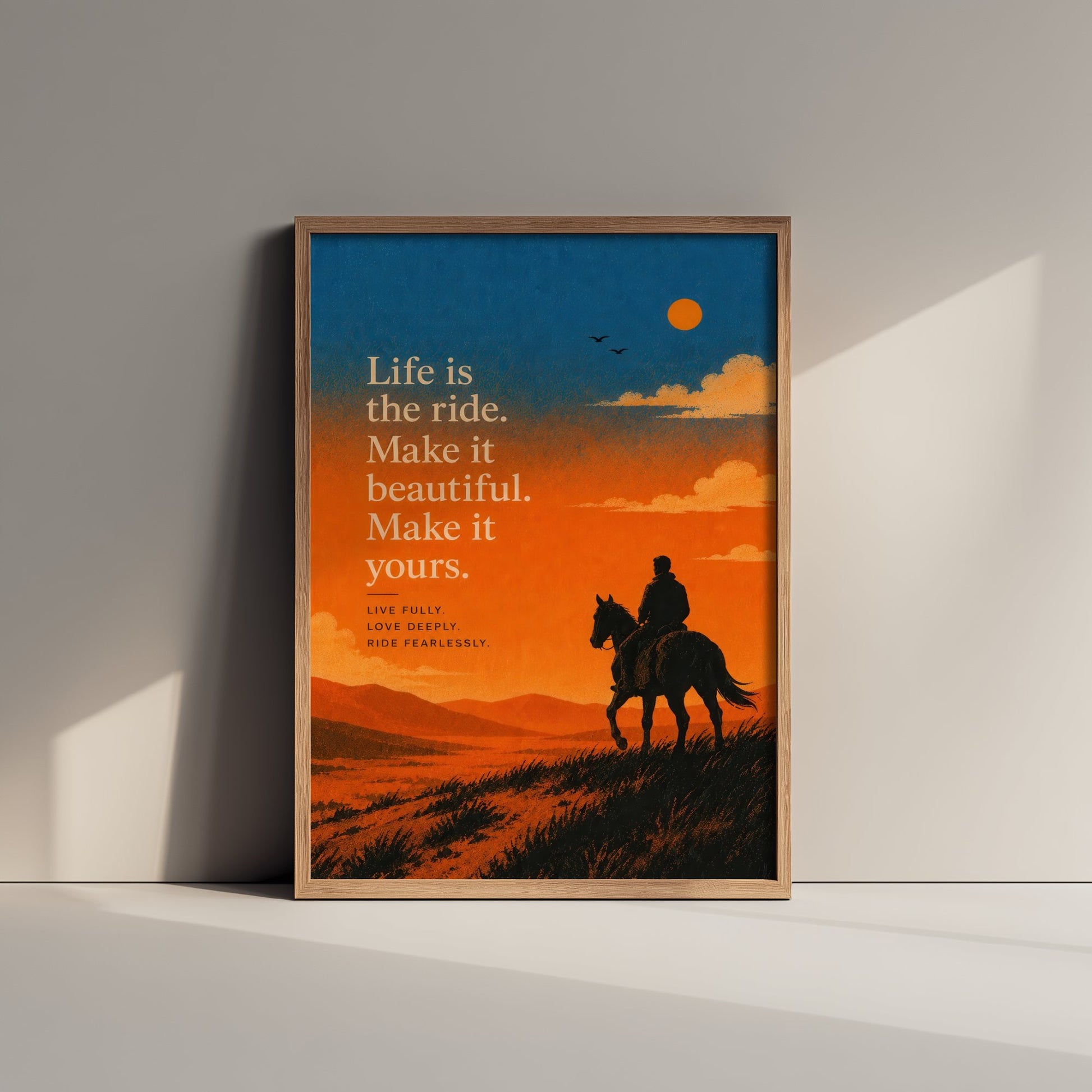 Life Is the Ride Make It Beautiful Make It Yours - Motivational Quote Print Poster - Sunset Illustration V2 1/3