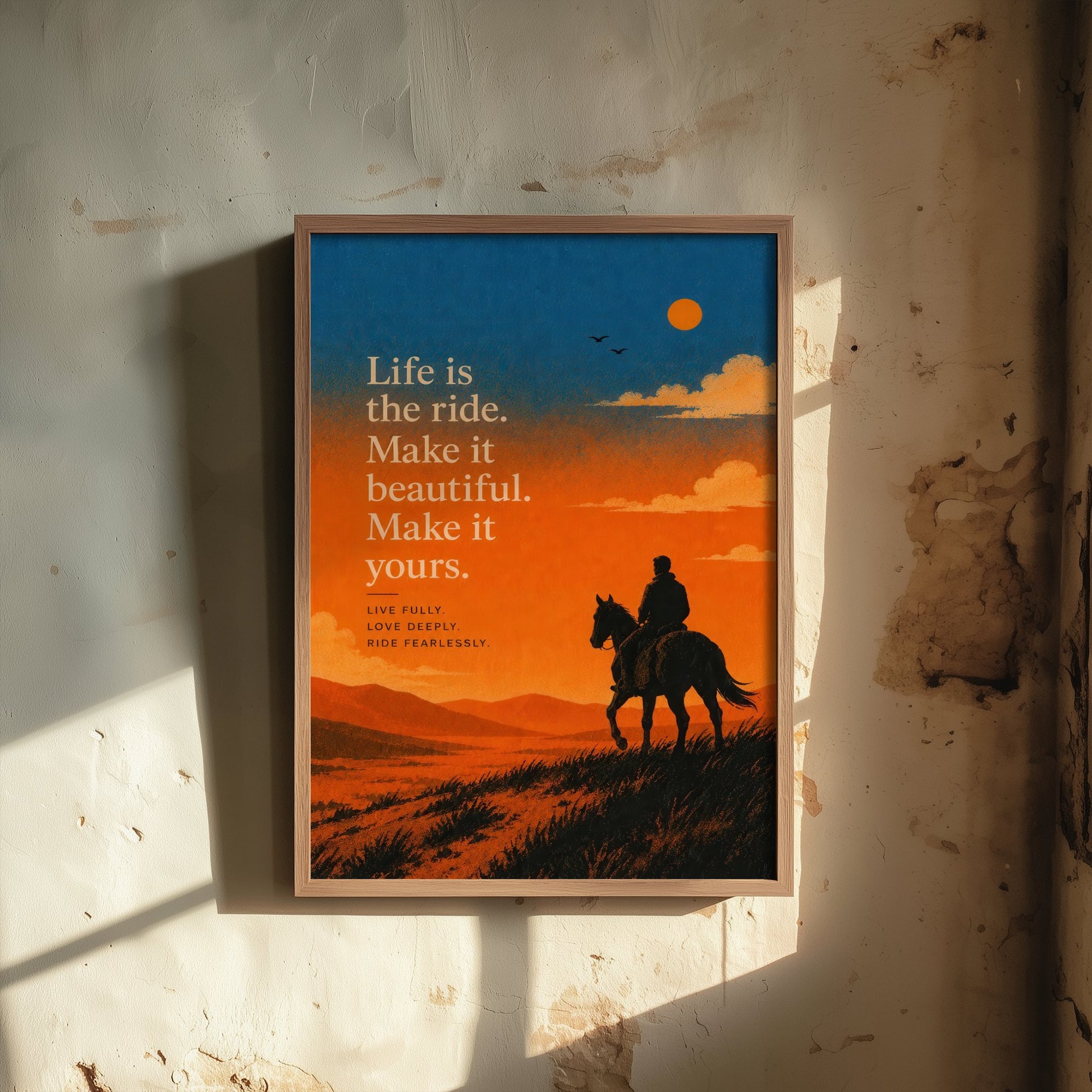 Life Is the Ride Make It Beautiful Make It Yours - Motivational Quote Print Poster - Sunset Illustration V2 1/3