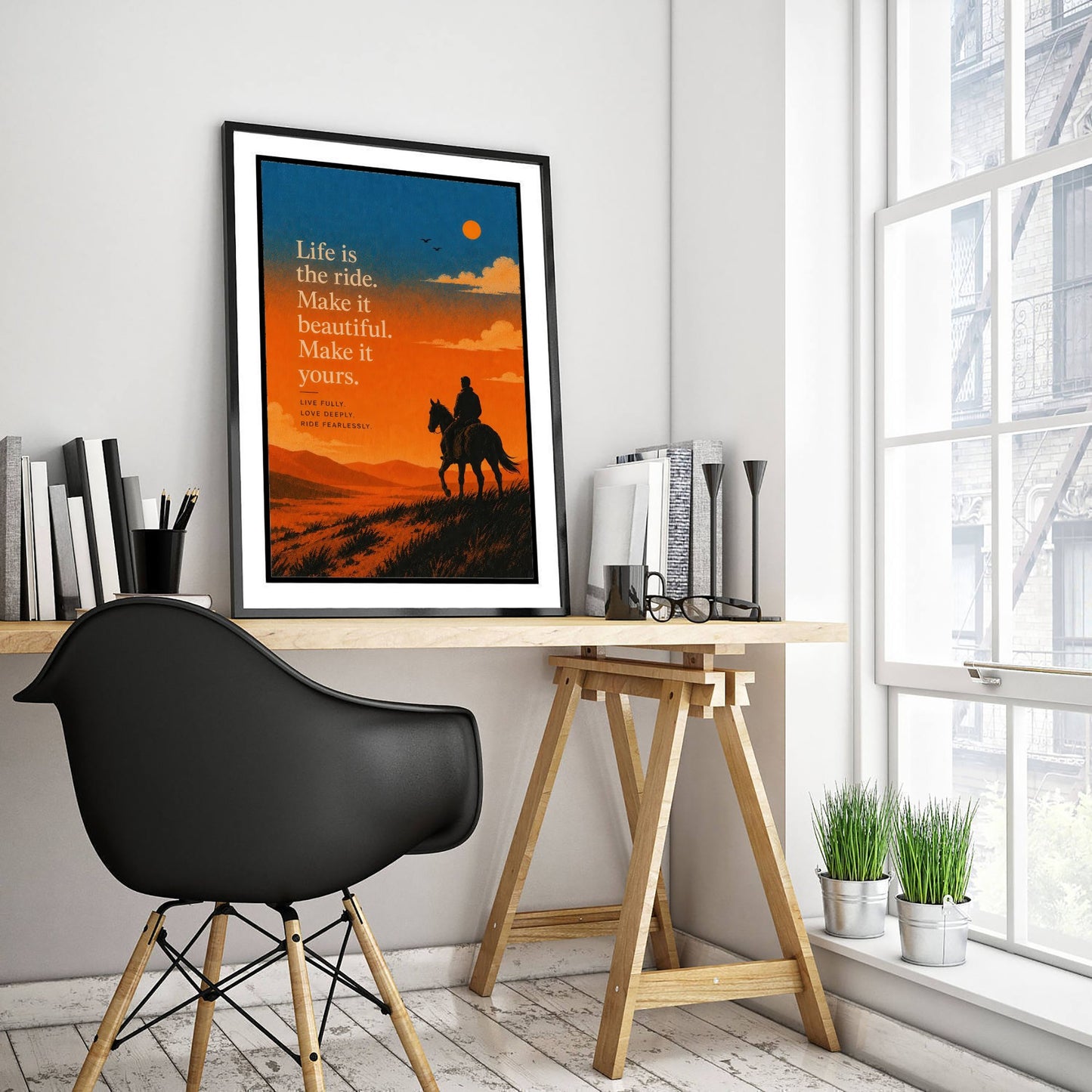 Life Is the Ride Make It Beautiful Make It Yours - Motivational Quote Print Poster - Sunset Illustration V2 1/3
