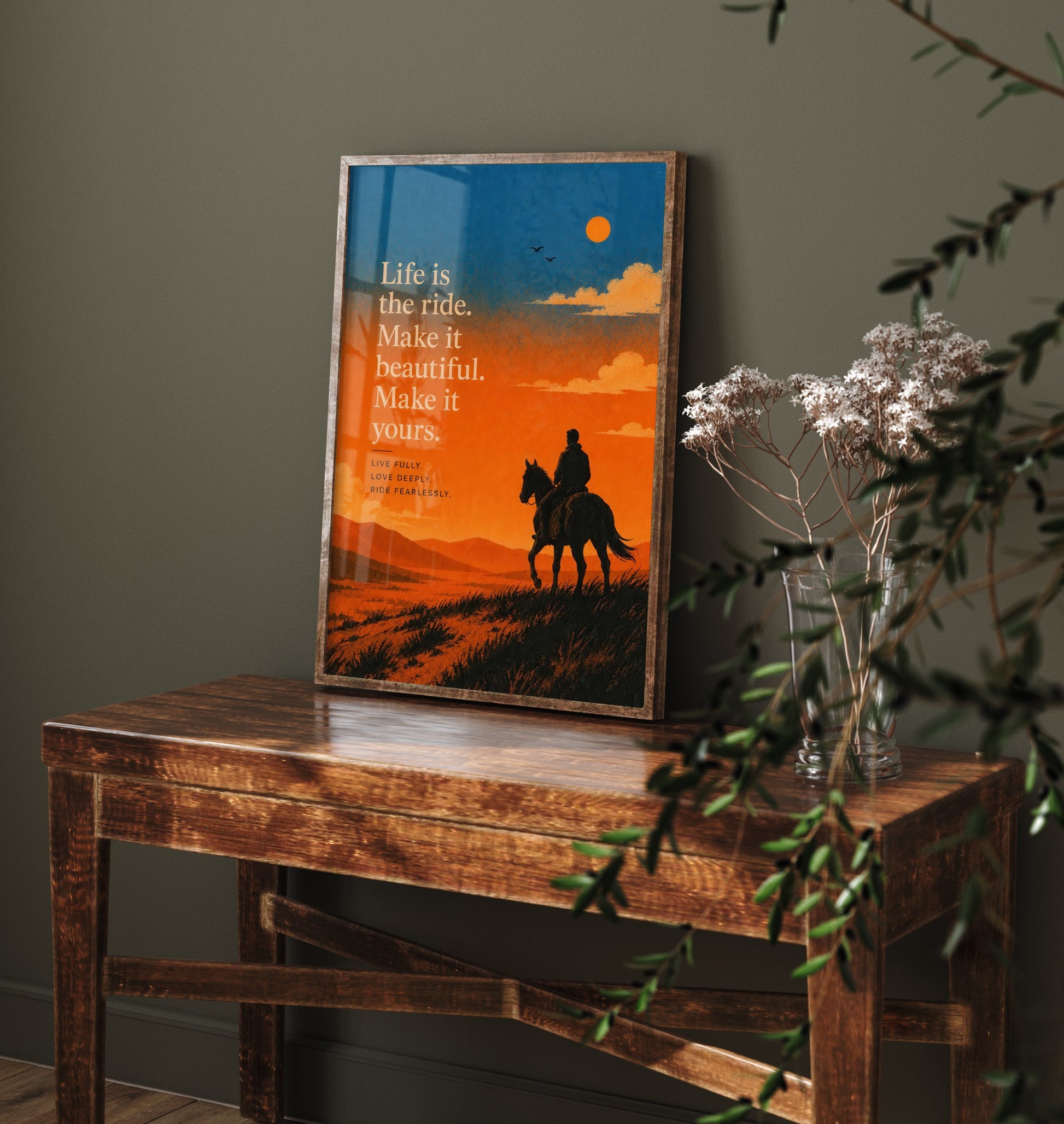 Life Is the Ride Make It Beautiful Make It Yours - Motivational Quote Print Poster - Sunset Illustration V2 1/3