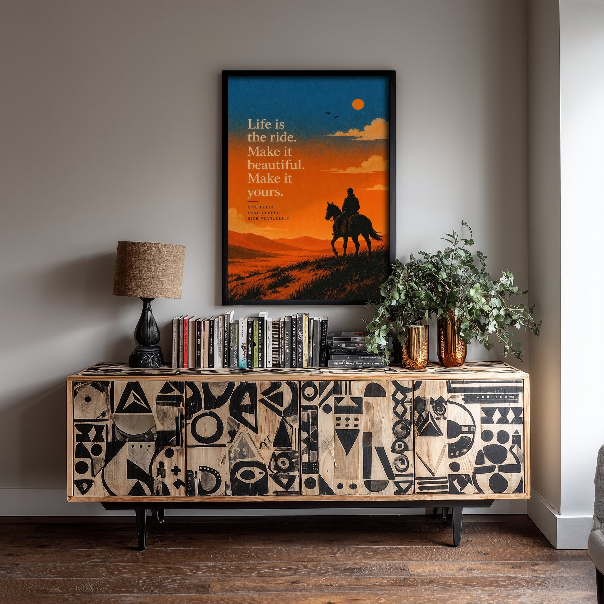Life Is the Ride Make It Beautiful Make It Yours - Motivational Quote Print Poster - Sunset Illustration V2 1/3