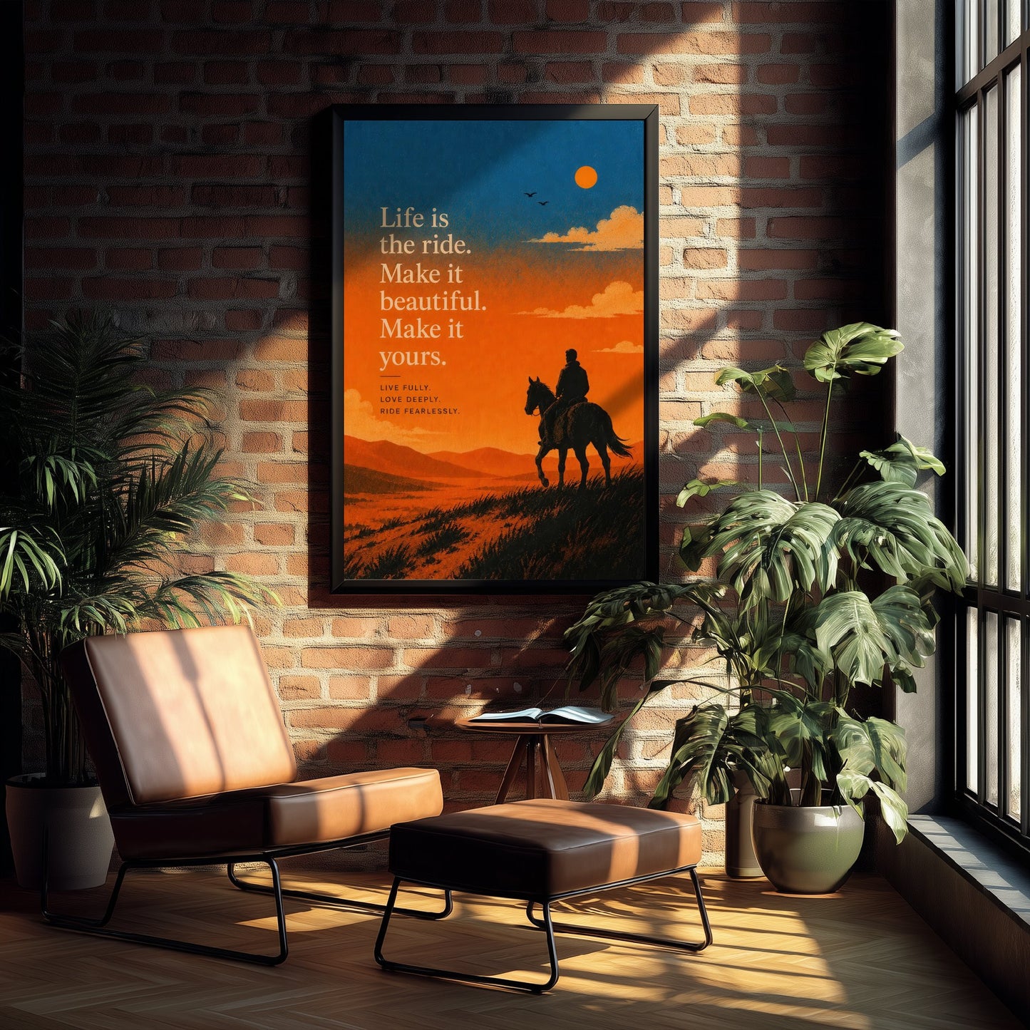 Life Is the Ride Make It Beautiful Make It Yours - Motivational Quote Print Poster - Sunset Illustration V2 1/3