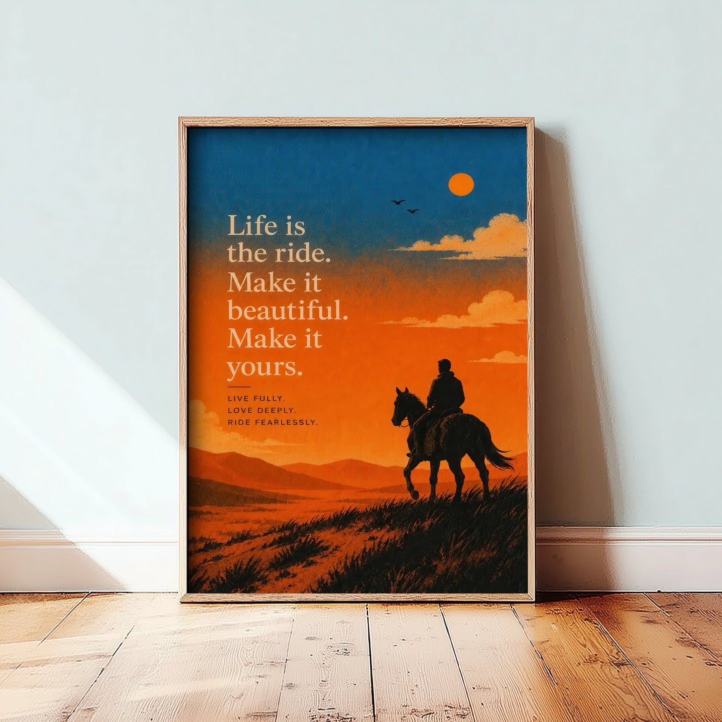 Life Is the Ride Make It Beautiful Make It Yours - Motivational Quote Print Poster - Sunset Illustration V2 1/3