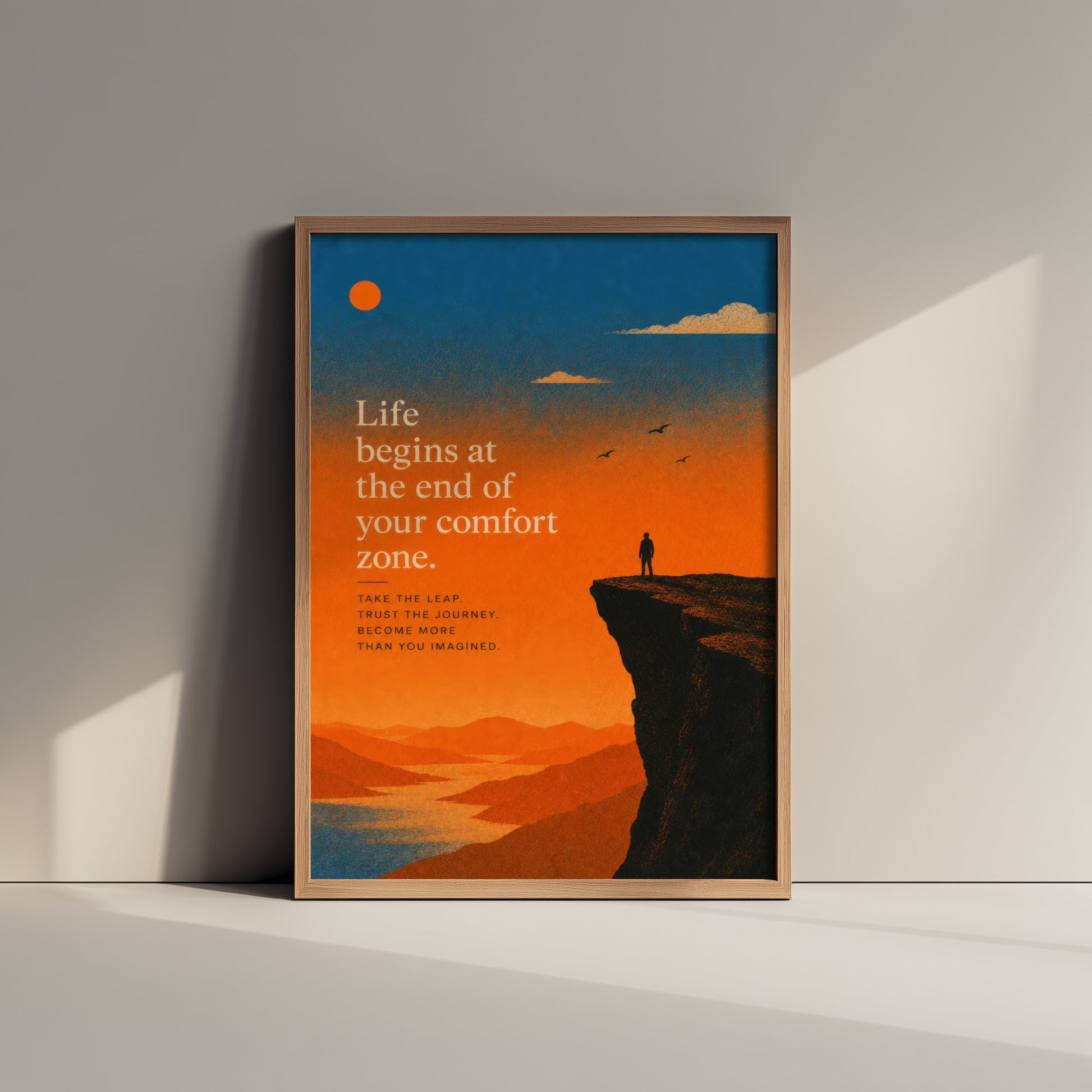Life Begins at the End of Your Comfort Zone - Motivational Quote Print Poster - Sunset Illustration V2 2/3
