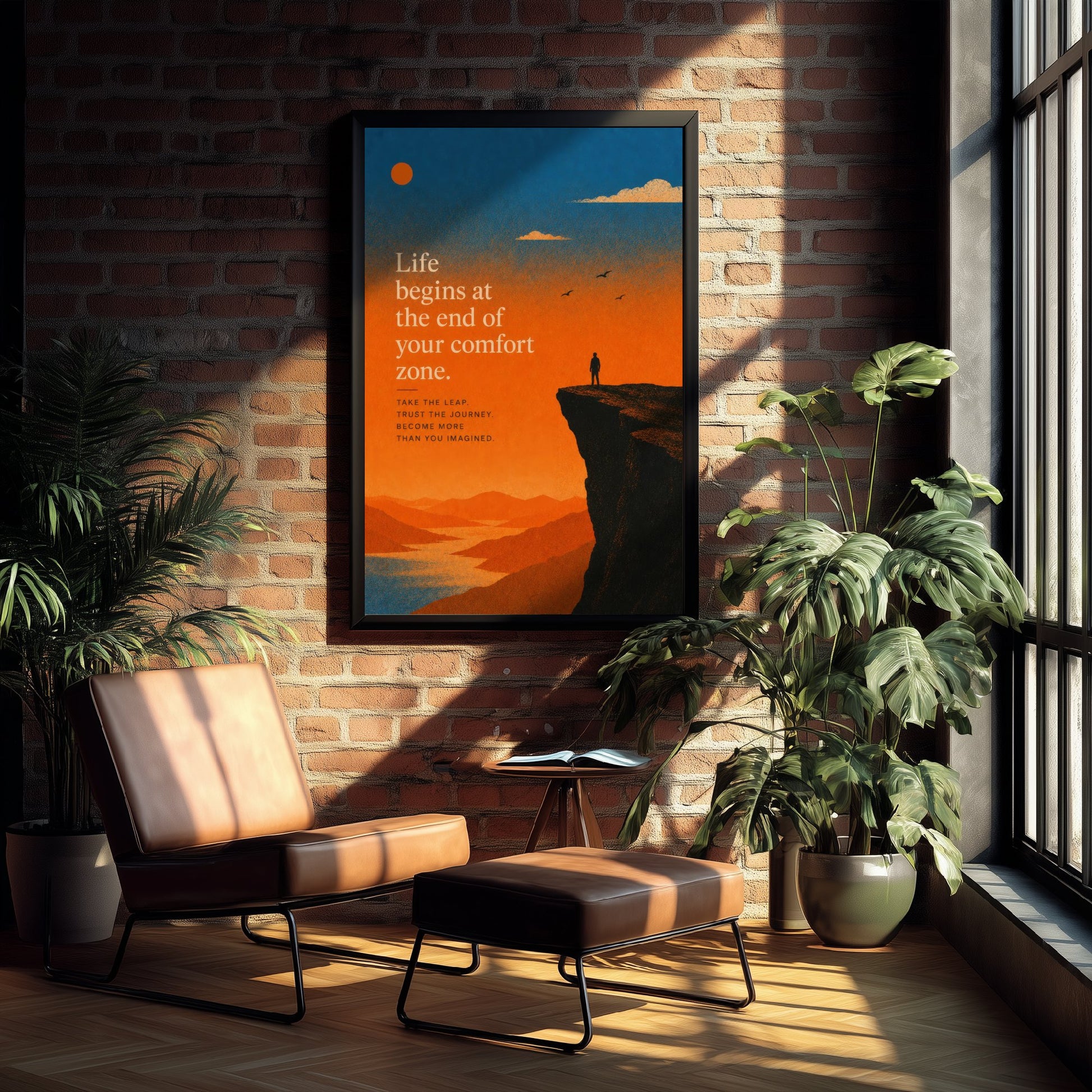 Life Begins at the End of Your Comfort Zone - Motivational Quote Print Poster - Sunset Illustration V2 2/3