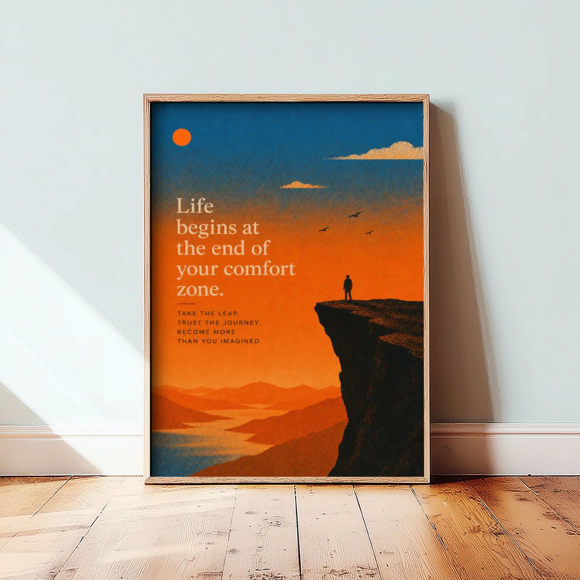 Life Begins at the End of Your Comfort Zone - Motivational Quote Print Poster - Sunset Illustration V2 2/3