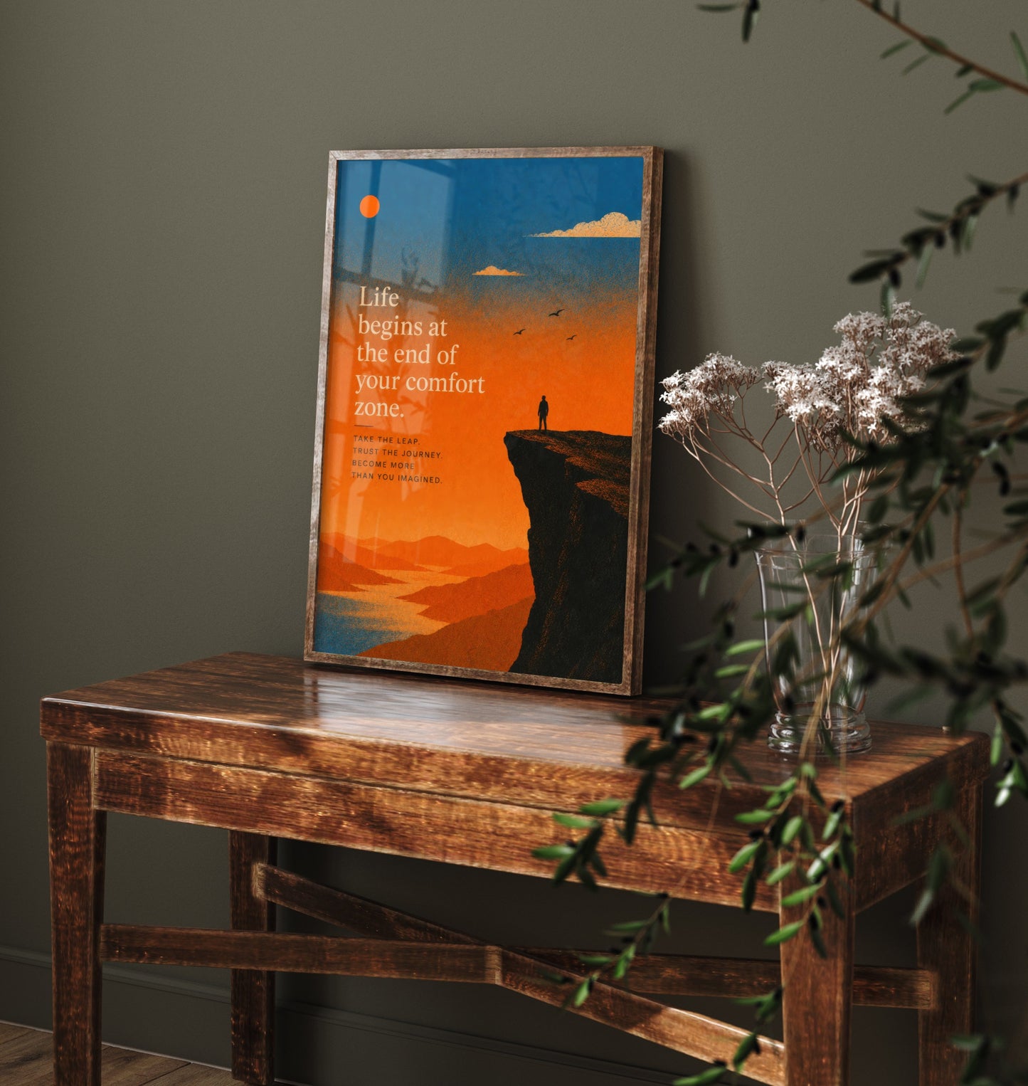 Life Begins at the End of Your Comfort Zone - Motivational Quote Print Poster - Sunset Illustration V2 2/3