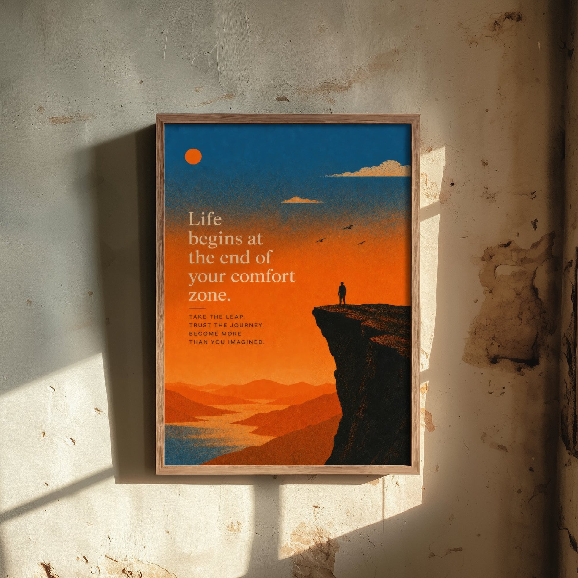 Life Begins at the End of Your Comfort Zone - Motivational Quote Print Poster - Sunset Illustration V2 2/3