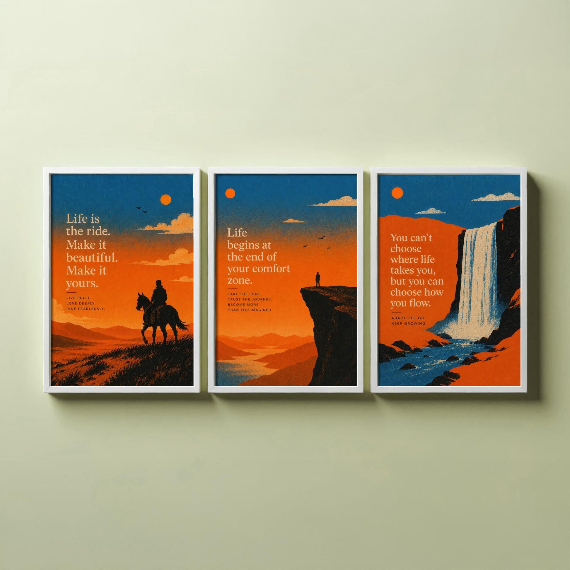 Set of Three Sunset Adventure Quote Art Prints - Motivational Wall Art - Inspirational Poster Illustration Gift Decor V2