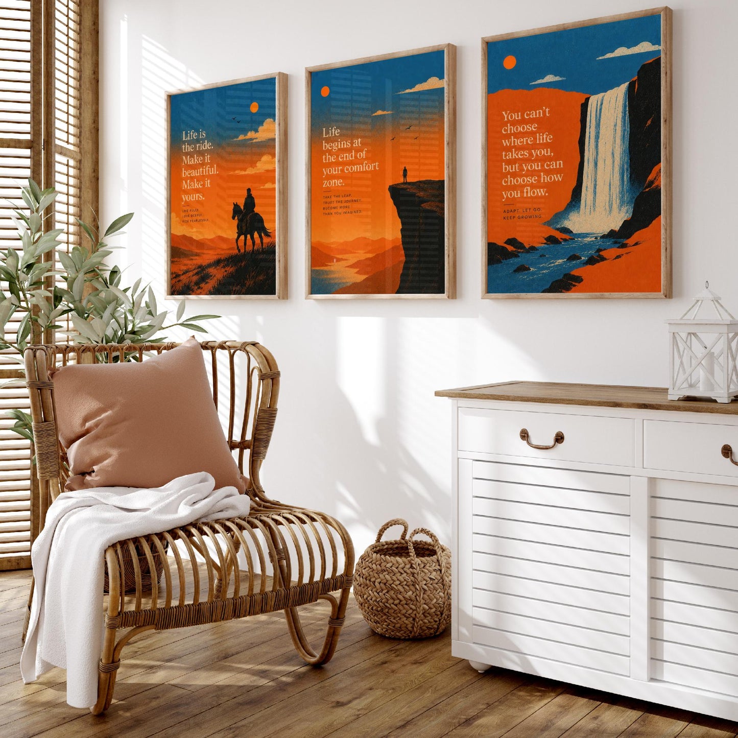 Set of Three Sunset Adventure Quote Art Prints - Motivational Wall Art - Inspirational Poster Illustration Gift Decor V2