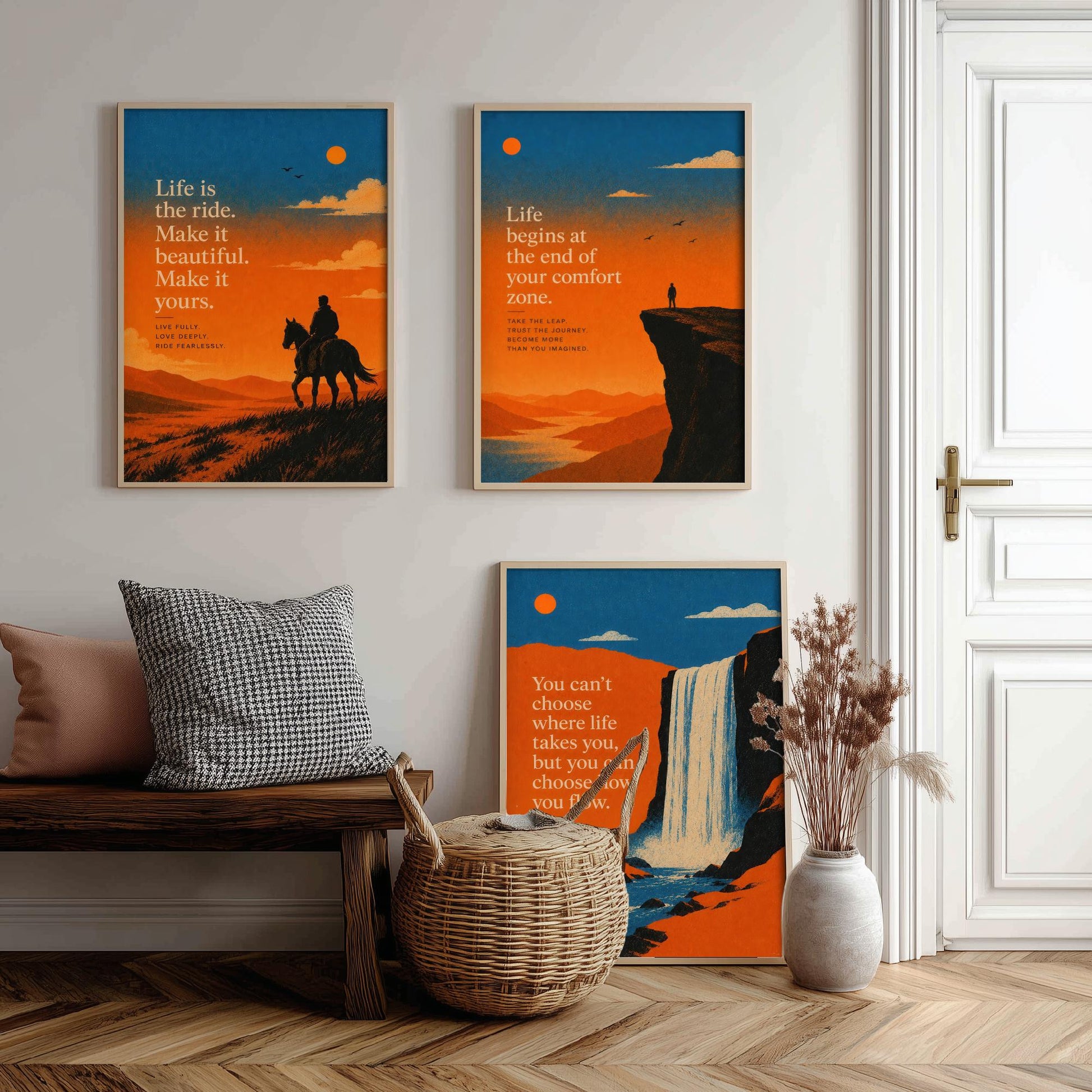 Set of Three Sunset Adventure Quote Art Prints - Motivational Wall Art - Inspirational Poster Illustration Gift Decor V2