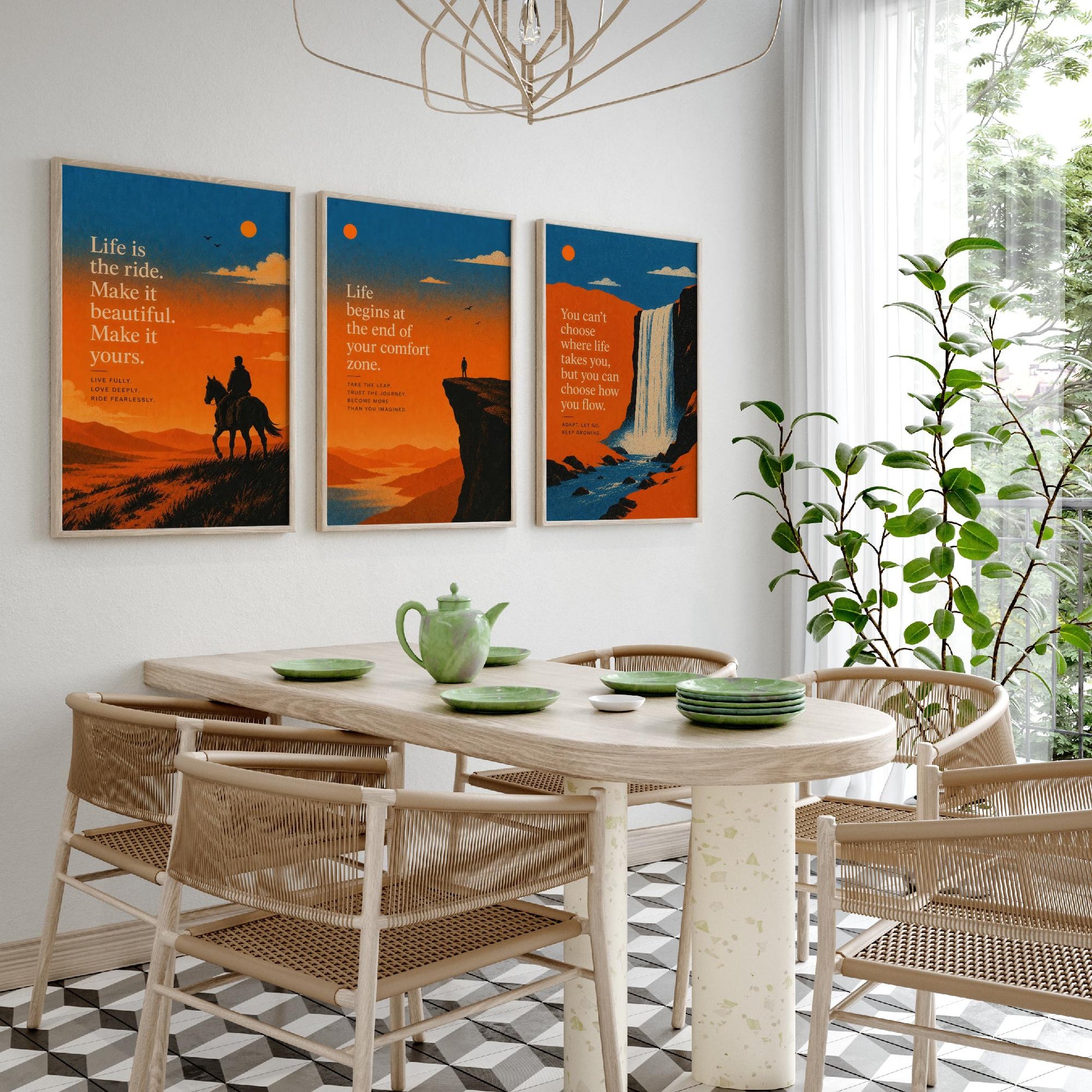 Set of Three Sunset Adventure Quote Art Prints - Motivational Wall Art - Inspirational Poster Illustration Gift Decor V2