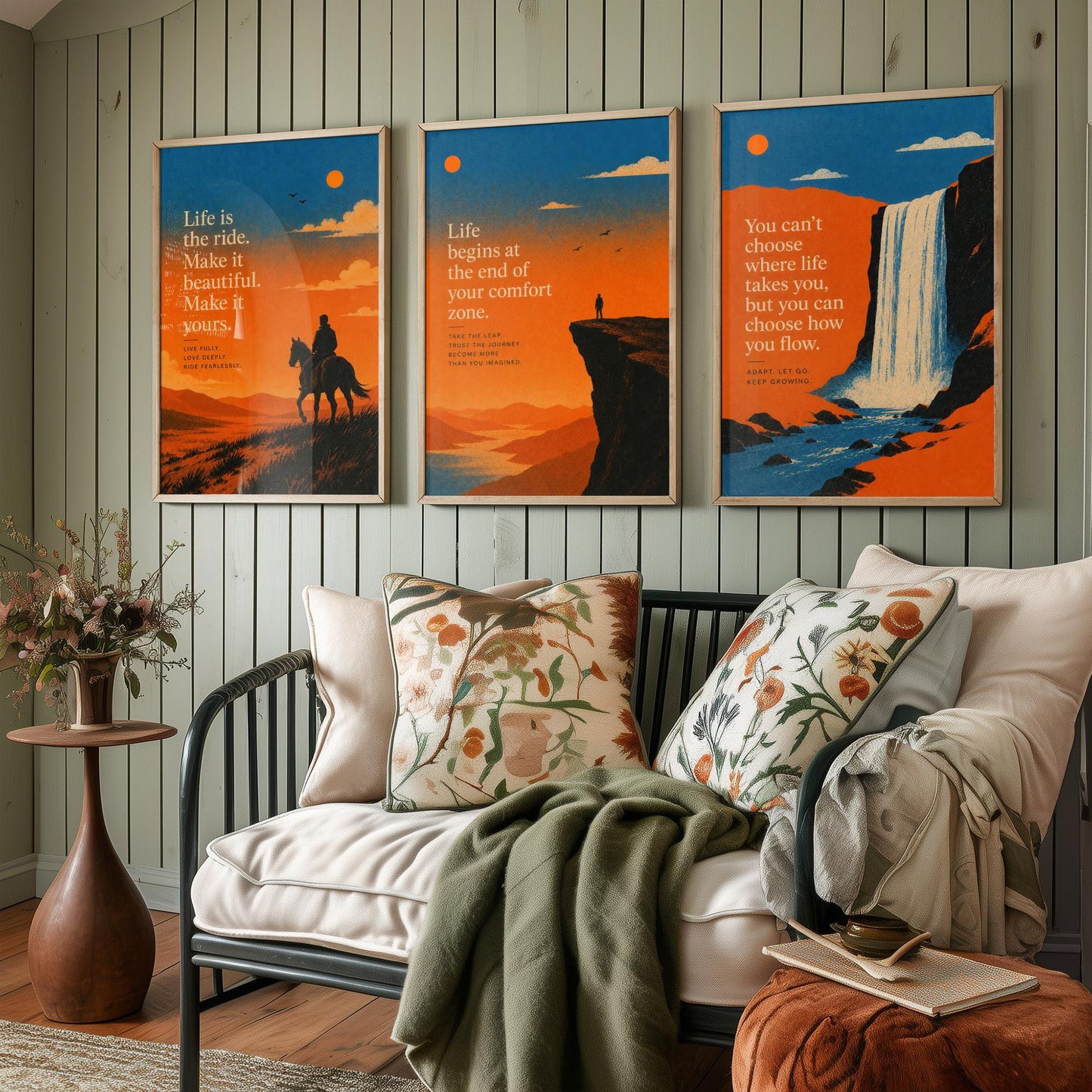 Set of Three Sunset Adventure Quote Art Prints - Motivational Wall Art - Inspirational Poster Illustration Gift Decor V2