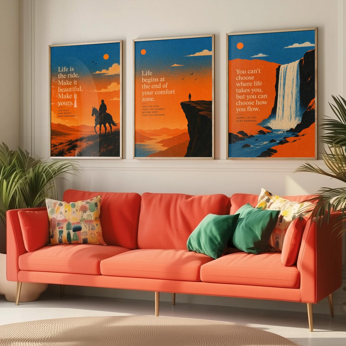 Set of Three Sunset Adventure Quote Art Prints - Motivational Wall Art - Inspirational Poster Illustration Gift Decor V2