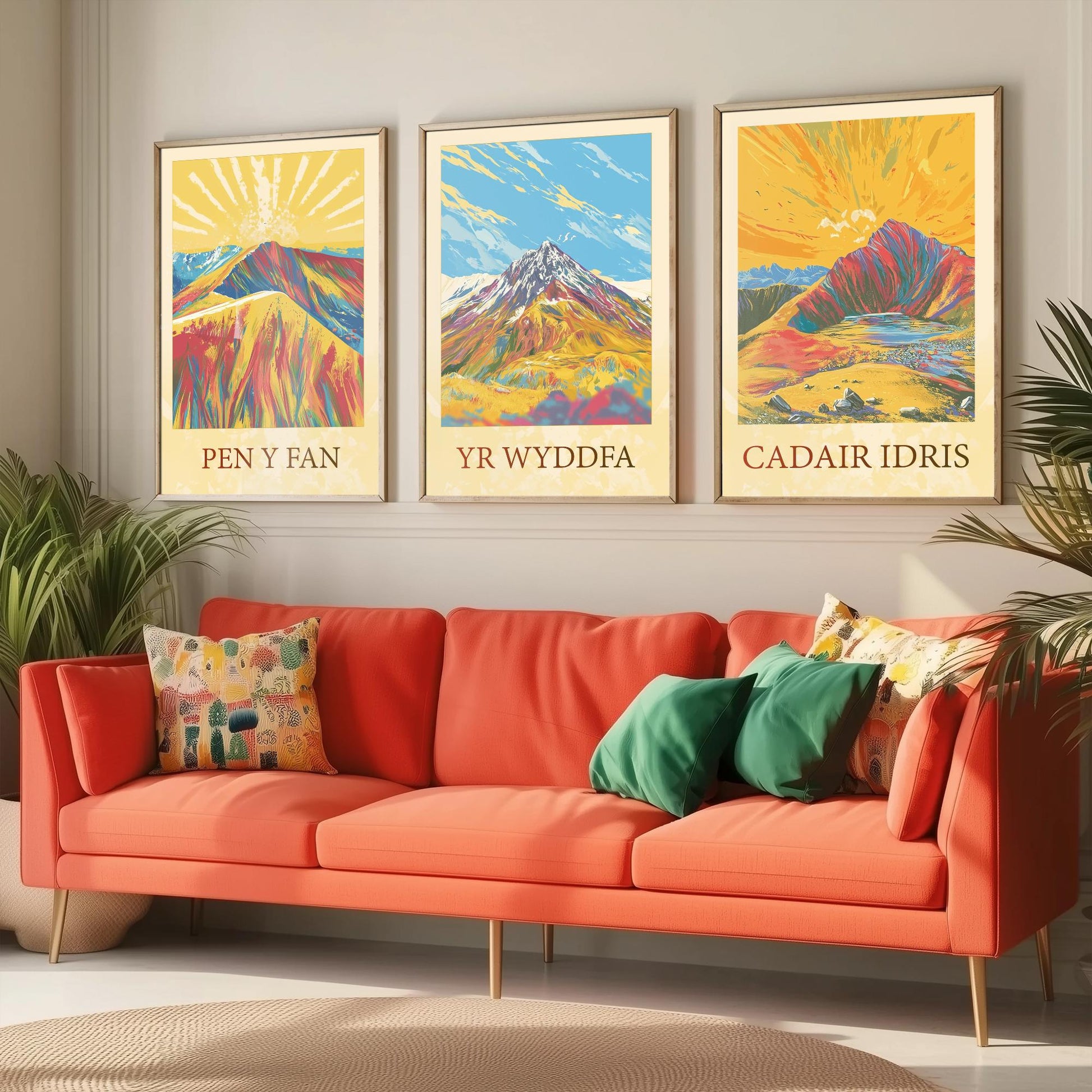 Peaks of Wales Set of Three Art Prints - Pen y Fan, Yr Wyddfa, Cadair Idris Mountain Posters - Sunny Illustration Gift