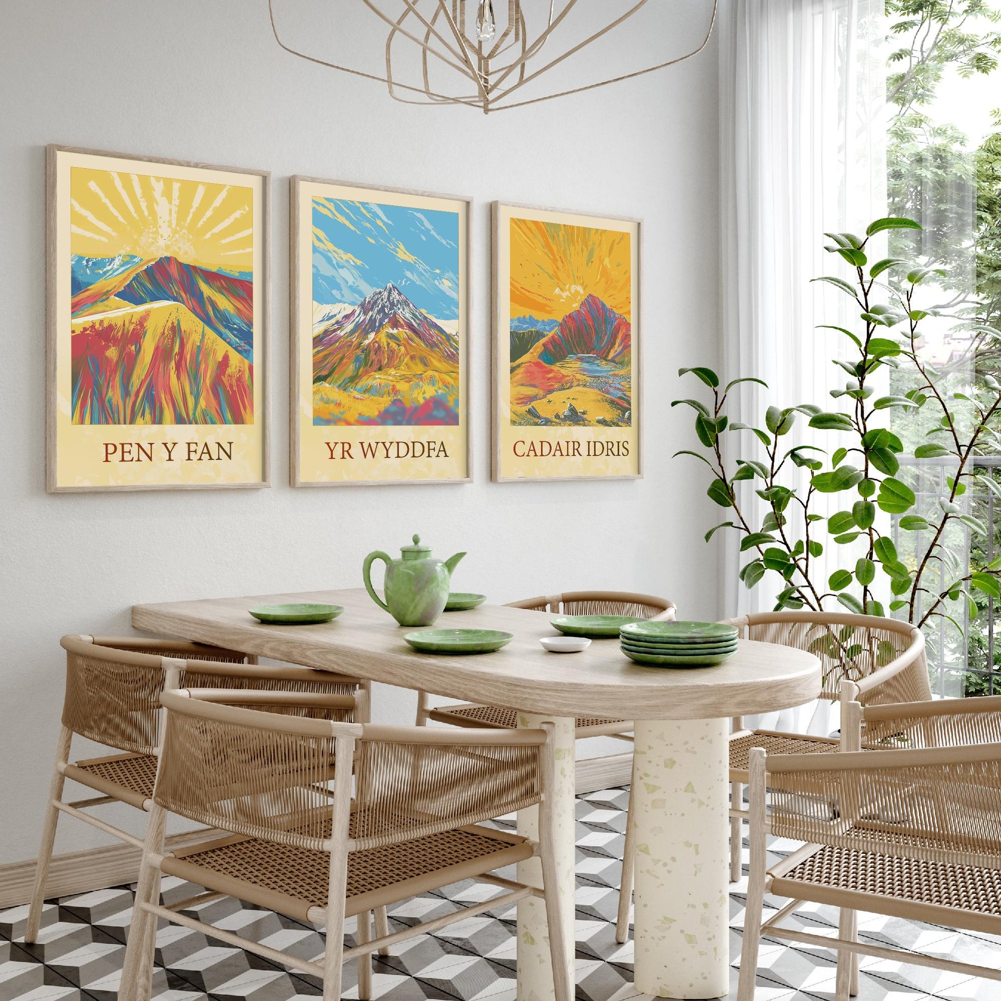 Peaks of Wales Set of Three Art Prints - Pen y Fan, Yr Wyddfa, Cadair Idris Mountain Posters - Sunny Illustration Gift