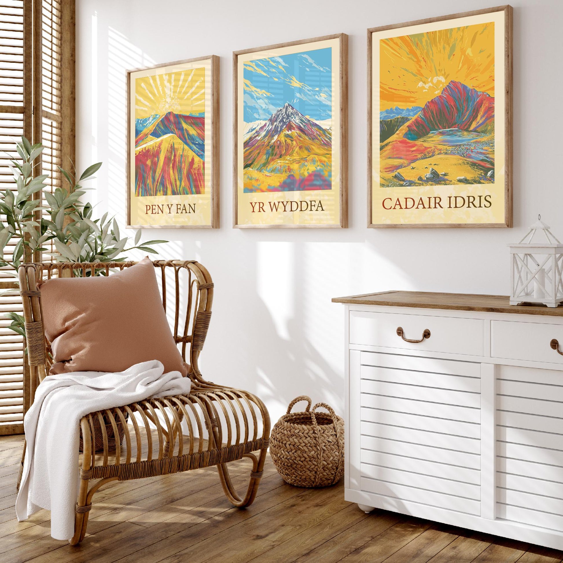 Peaks of Wales Set of Three Art Prints - Pen y Fan, Yr Wyddfa, Cadair Idris Mountain Posters - Sunny Illustration Gift