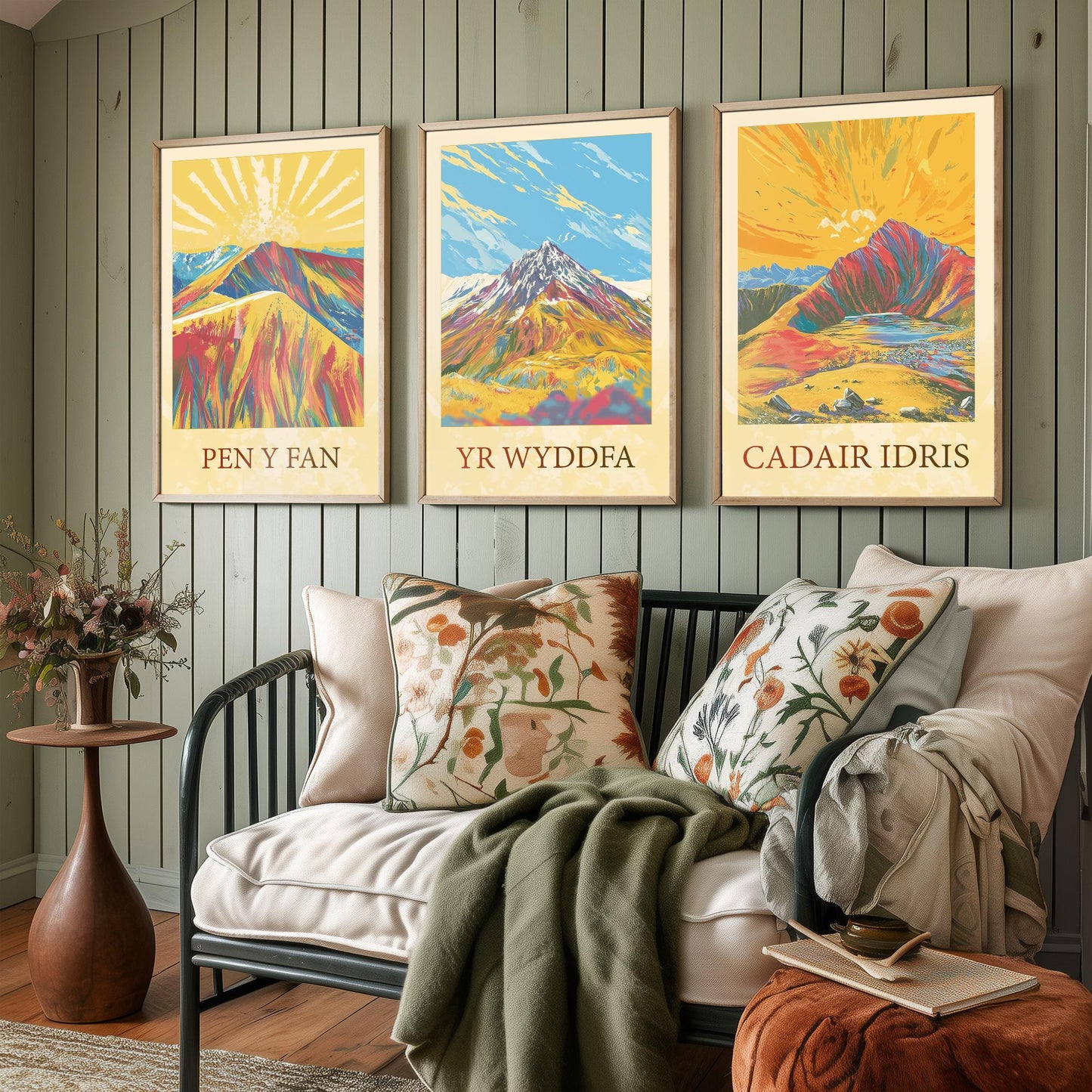 Peaks of Wales Set of Three Art Prints - Pen y Fan, Yr Wyddfa, Cadair Idris Mountain Posters - Sunny Illustration Gift