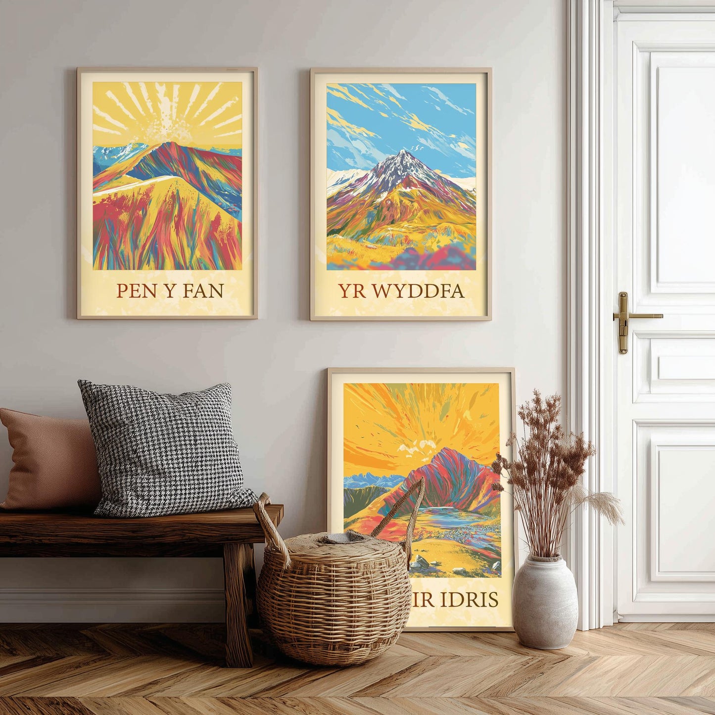 Peaks of Wales Set of Three Art Prints - Pen y Fan, Yr Wyddfa, Cadair Idris Mountain Posters - Sunny Illustration Gift