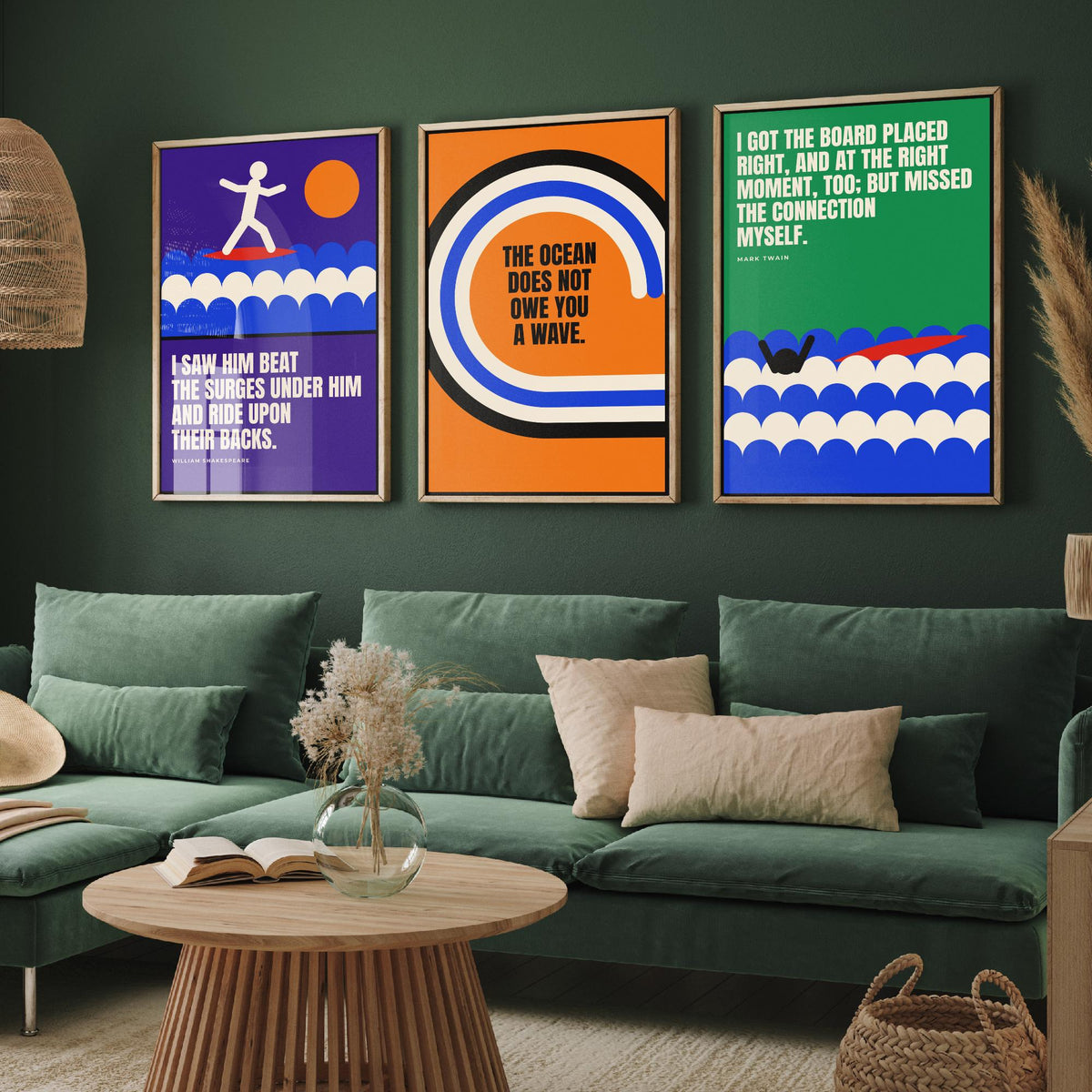 Surfing Quotes Set of Three Art Prints - 3 Bauhaus Surf Posters - Minimalist Sport Wall Art Illustration V1