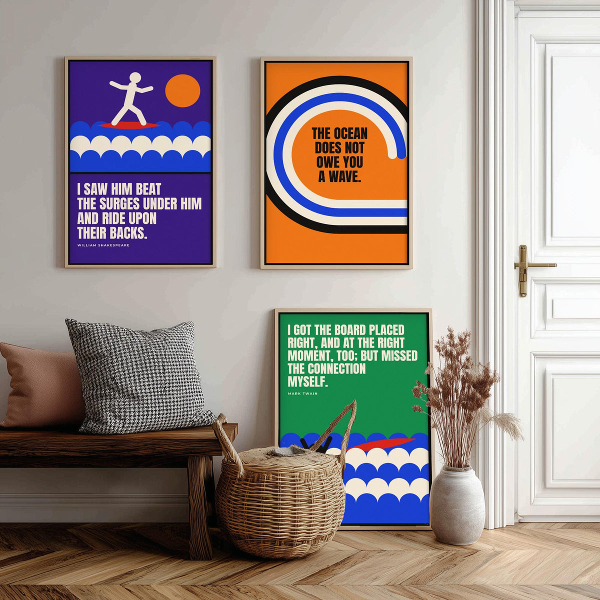 Surfing Quotes Set of Three Art Prints - 3 Bauhaus Surf Posters - Minimalist Sport Wall Art Illustration V1