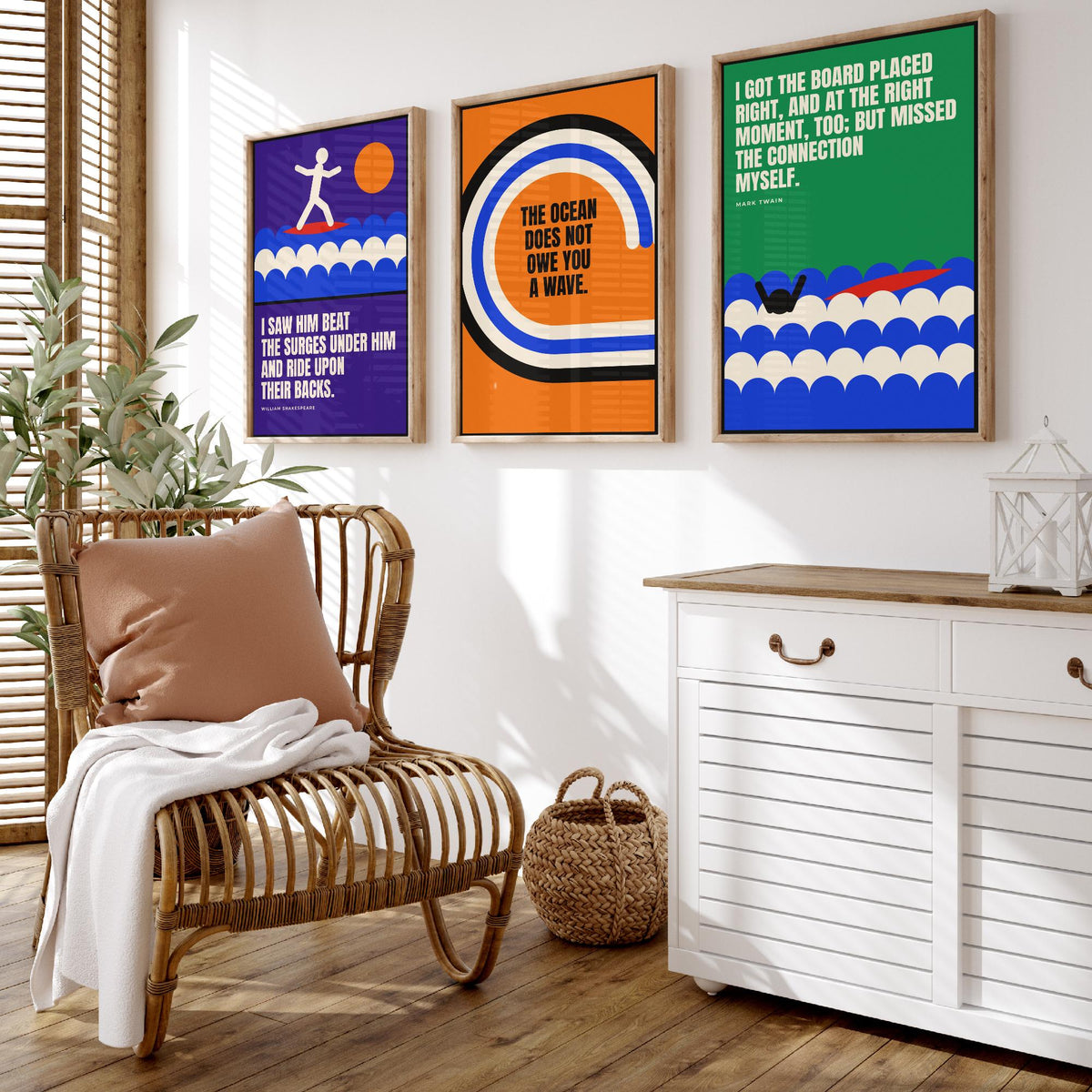 Surfing Quotes Set of Three Art Prints - 3 Bauhaus Surf Posters - Minimalist Sport Wall Art Illustration V1