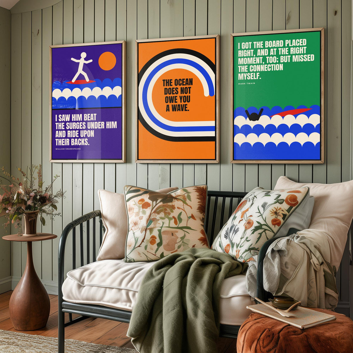 Surfing Quotes Set of Three Art Prints - 3 Bauhaus Surf Posters - Minimalist Sport Wall Art Illustration V1