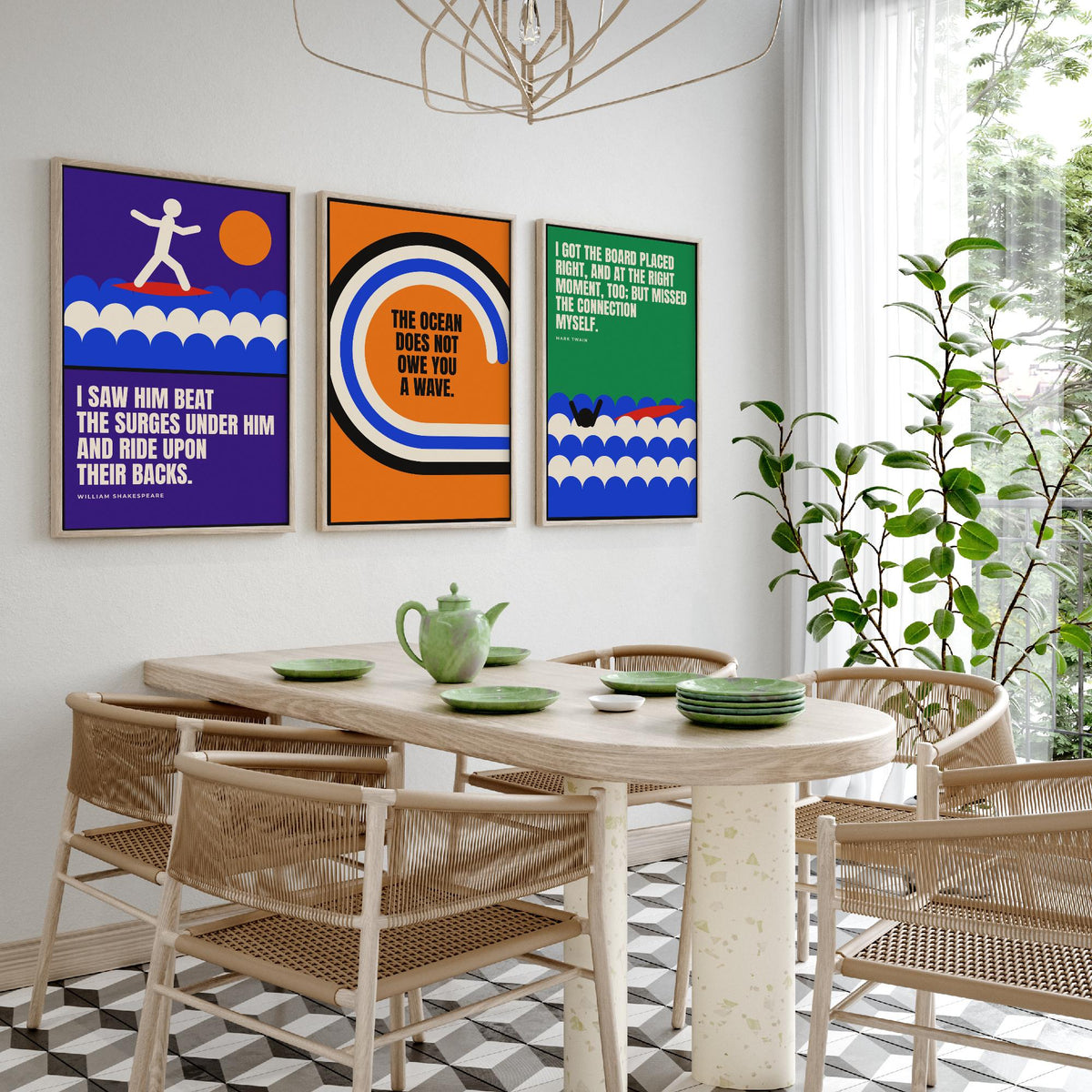 Surfing Quotes Set of Three Art Prints - 3 Bauhaus Surf Posters - Minimalist Sport Wall Art Illustration V1