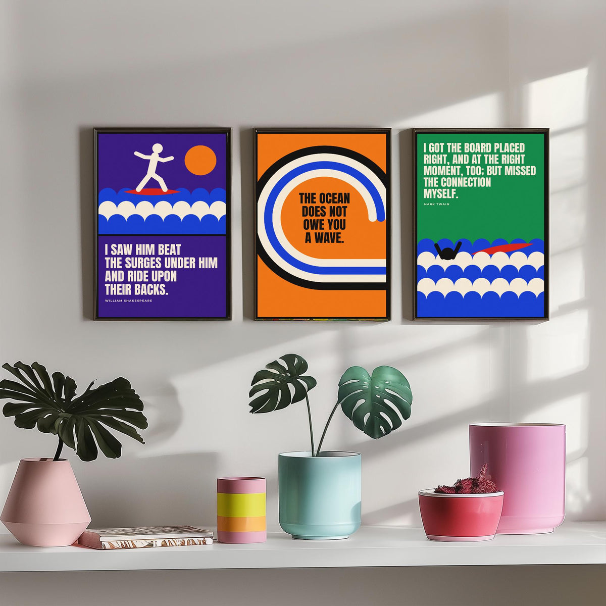 Surfing Quotes Set of Three Art Prints - 3 Bauhaus Surf Posters - Minimalist Sport Wall Art Illustration V1
