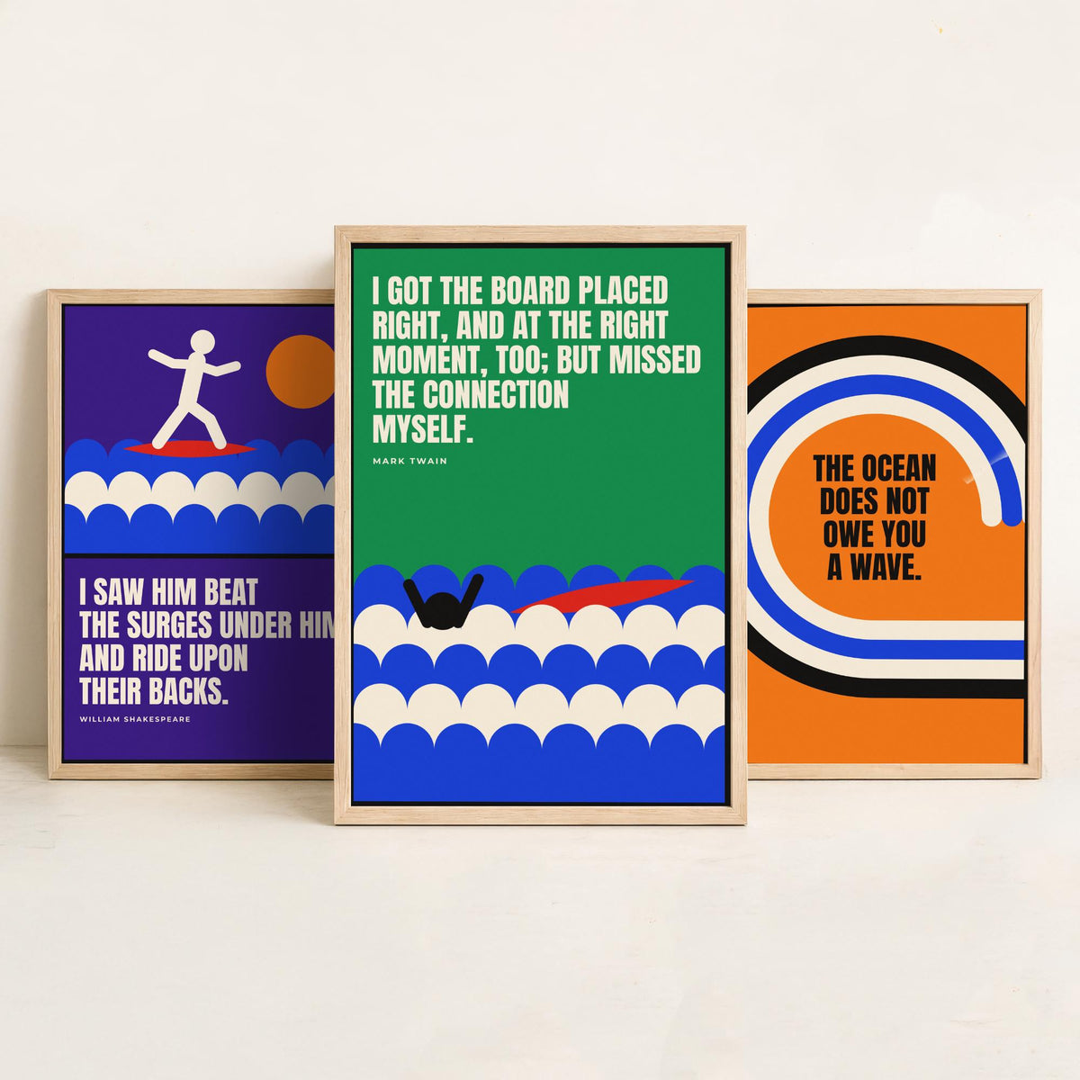 Surfing Quotes Set of Three Art Prints - 3 Bauhaus Surf Posters - Minimalist Sport Wall Art Illustration V1
