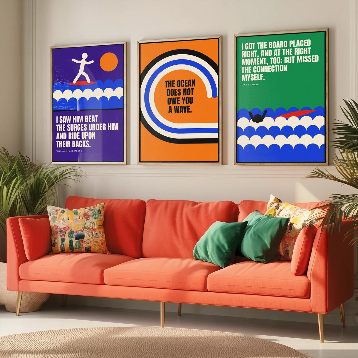 Surfing Quotes Set of Three Art Prints - 3 Bauhaus Surf Posters - Minimalist Sport Wall Art Illustration V1