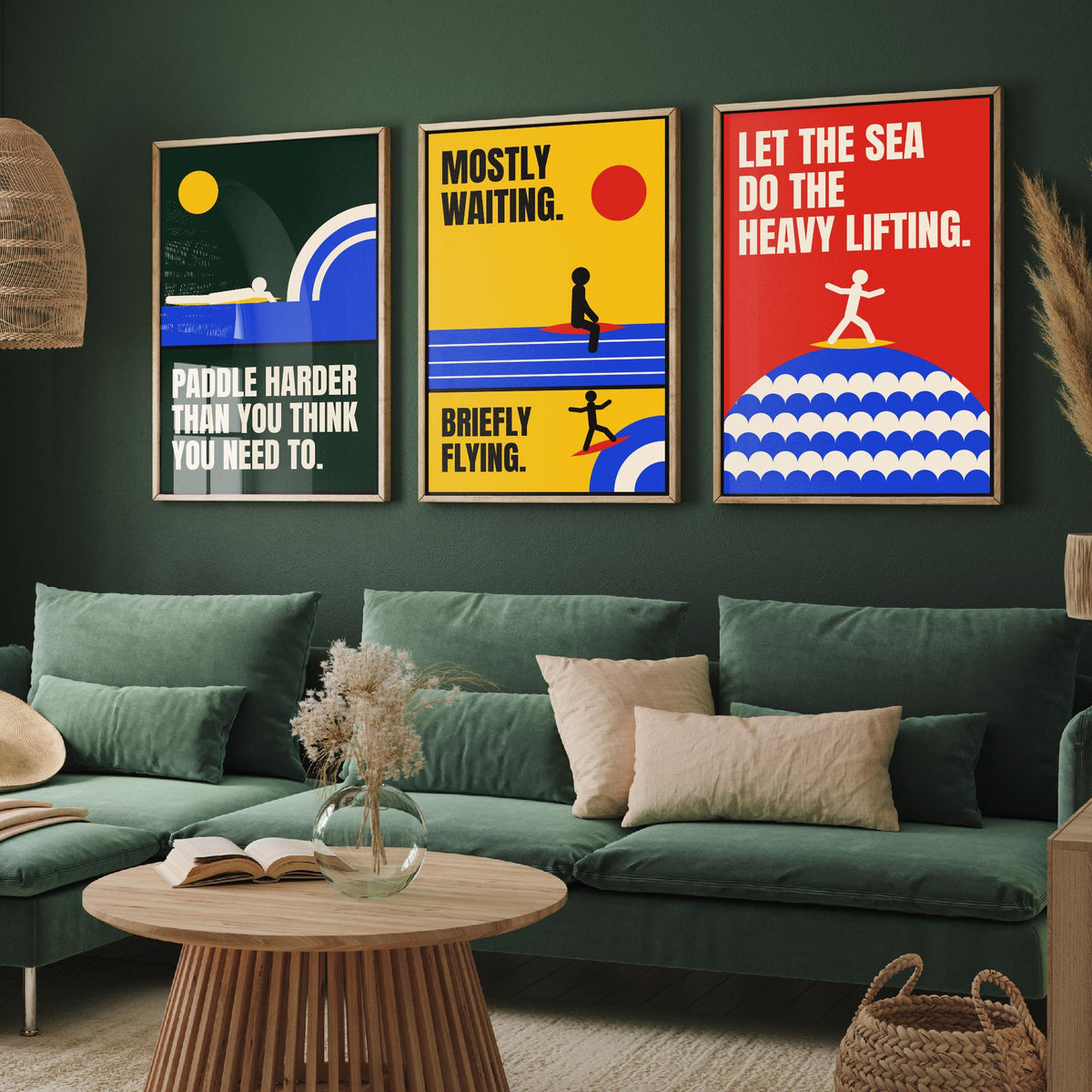 Surfing Quotes Set of Three Art Prints - 3 Retro Bauhaus Surf Posters - Minimalist Sport Wall Art Illustration V2