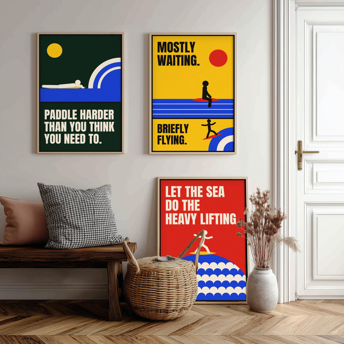 Surfing Quotes Set of Three Art Prints - 3 Retro Bauhaus Surf Posters - Minimalist Sport Wall Art Illustration V2