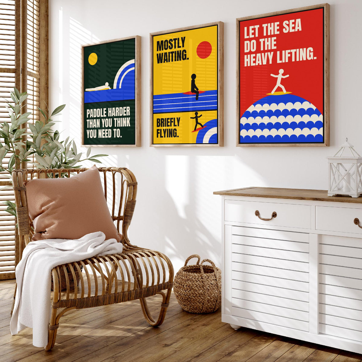 Surfing Quotes Set of Three Art Prints - 3 Retro Bauhaus Surf Posters - Minimalist Sport Wall Art Illustration V2