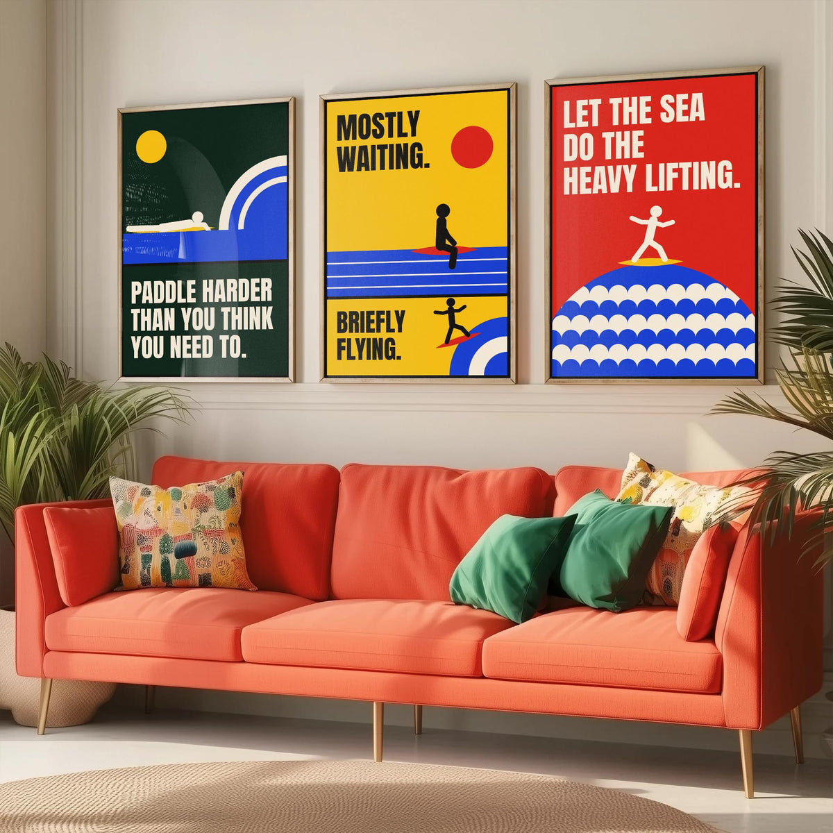Surfing Quotes Set of Three Art Prints - 3 Retro Bauhaus Surf Posters - Minimalist Sport Wall Art Illustration V2