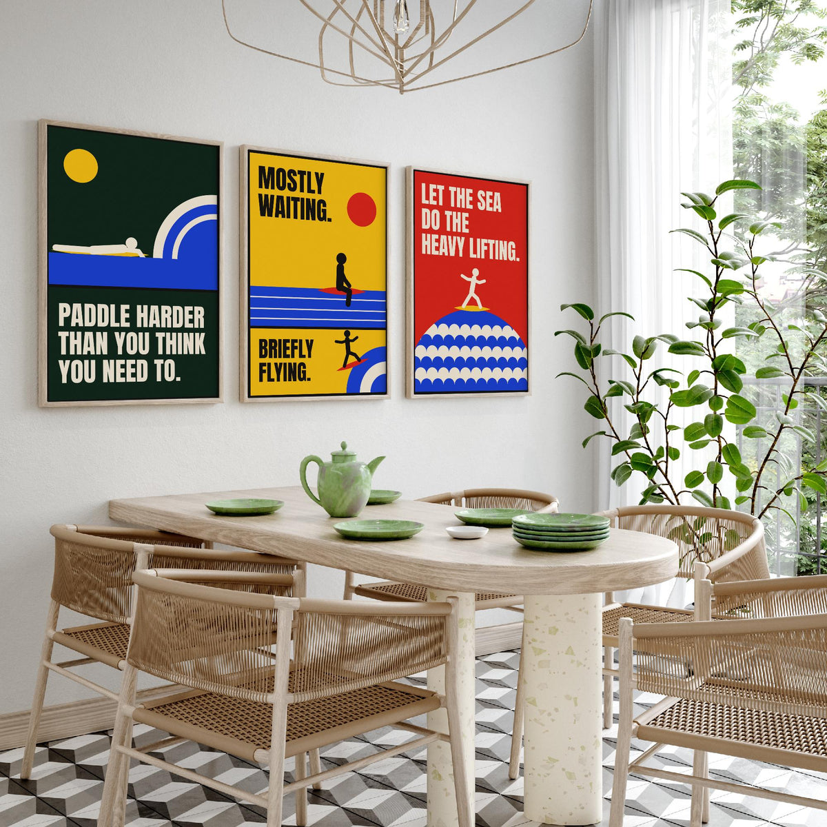 Surfing Quotes Set of Three Art Prints - 3 Retro Bauhaus Surf Posters - Minimalist Sport Wall Art Illustration V2