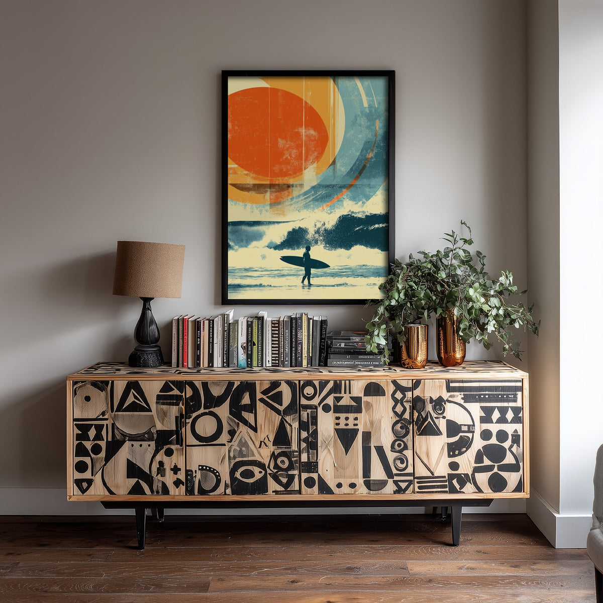 Surfing Collage Art Print - Retro Surfer Poster - Vintage Wave Illustration - Beach Surf Art V1 1/3