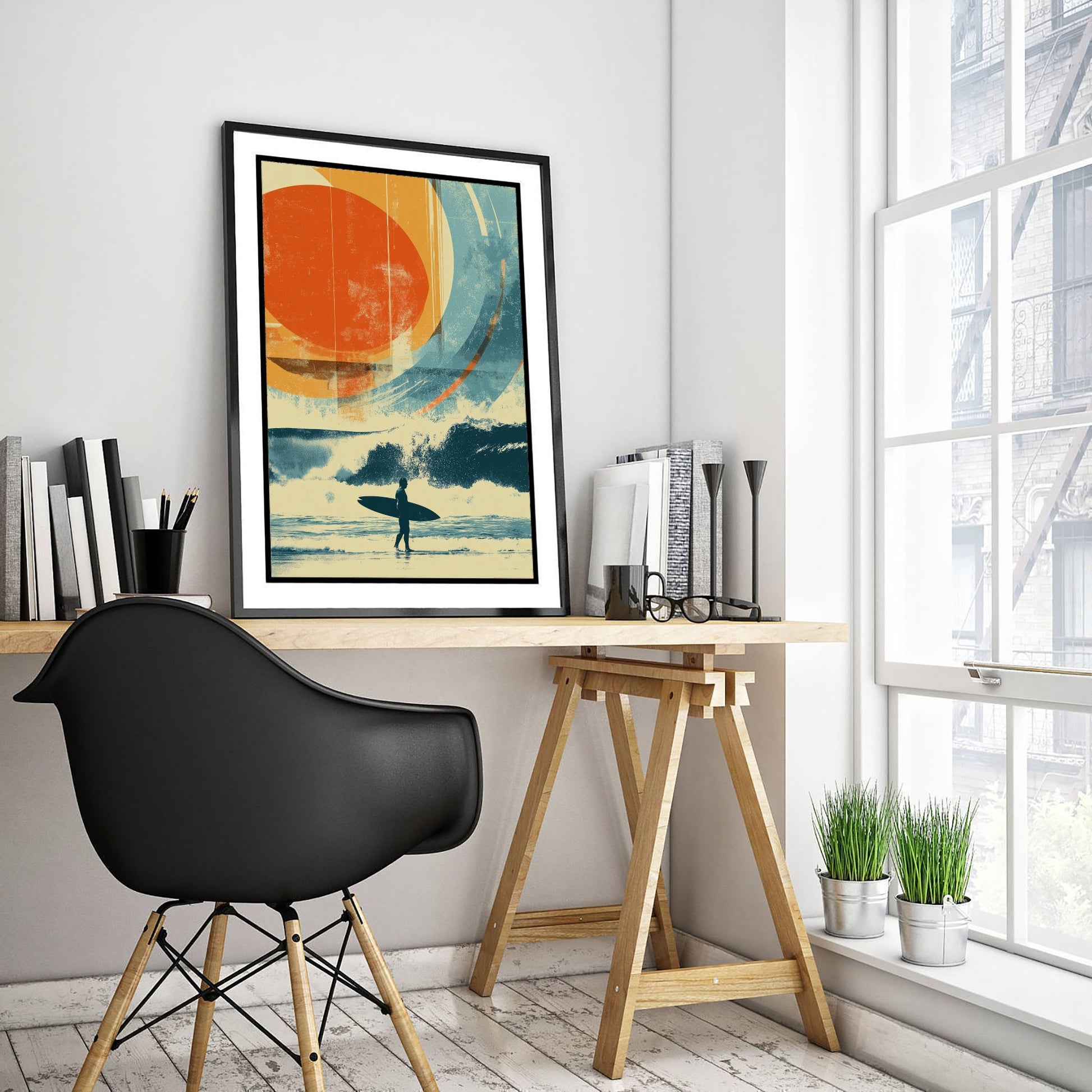 Surfing Collage Art Print - Retro Surfer Poster - Vintage Wave Illustration - Beach Surf Art V1 1/3